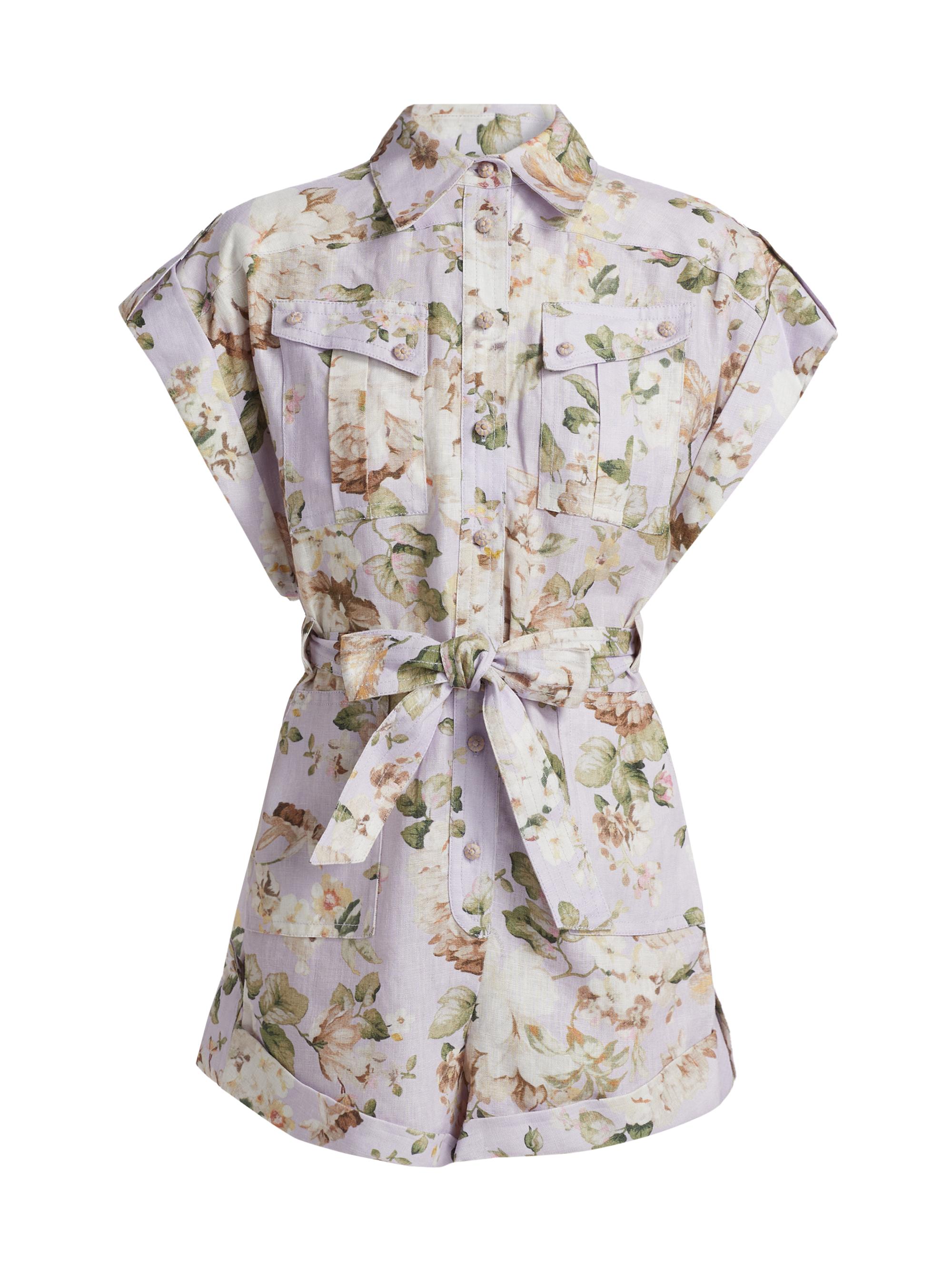 Zimmermann Acacia Floral Linen Pocket Romper | Saks Fifth Avenue