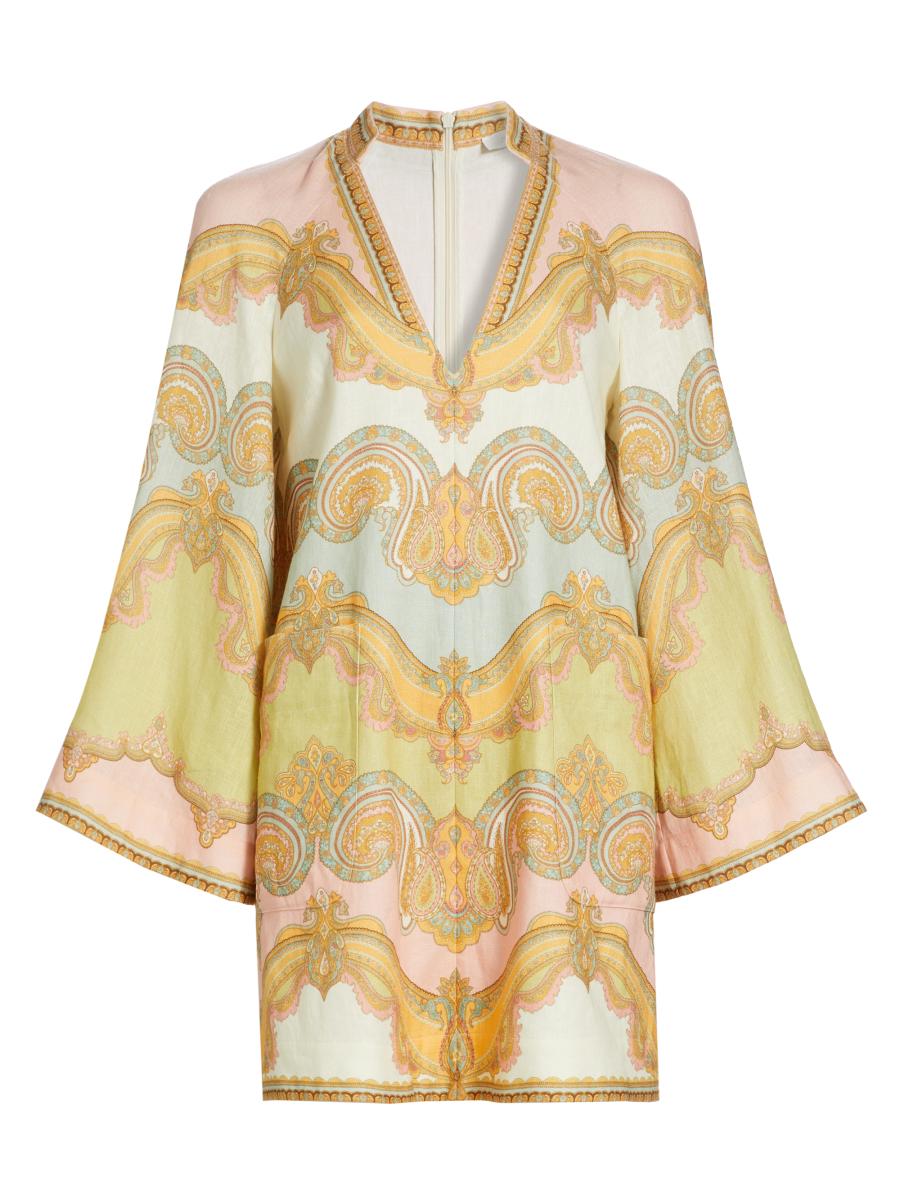 Zimmermann Maxine Paisley Linen Tunic Minidress | Saks Fifth