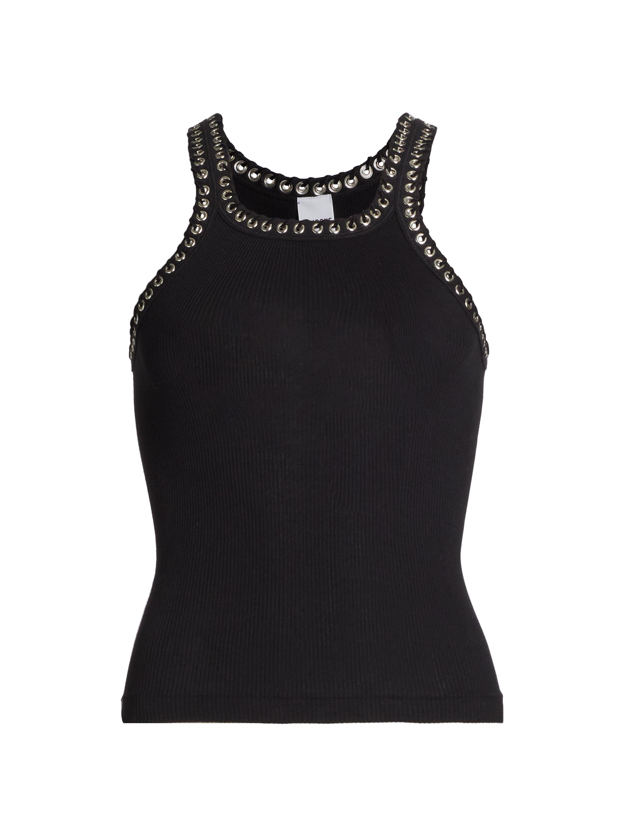 Re/done Women's Whipstitch Ribbed Cotton Tank Top - Black With Black