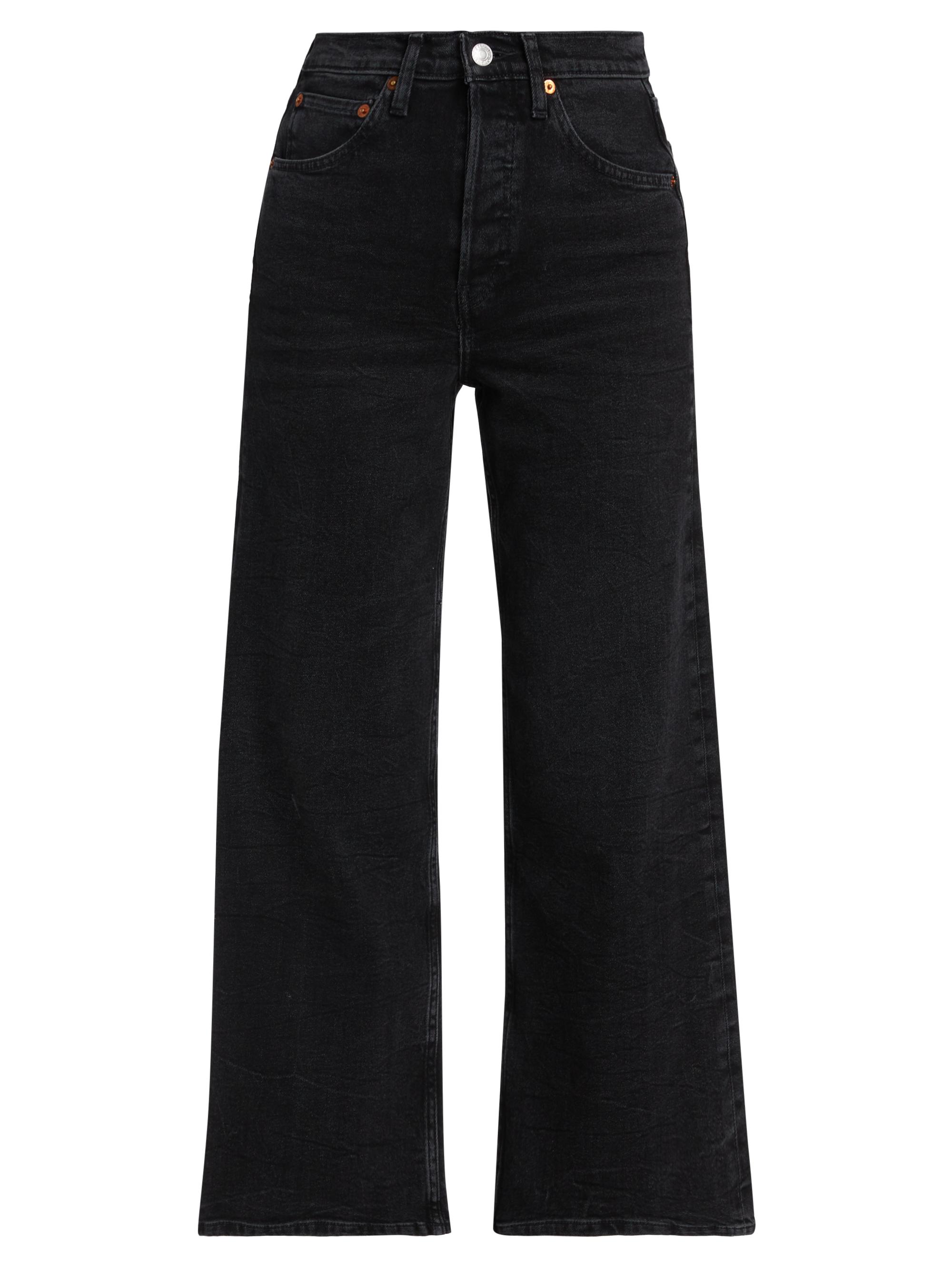 Re/done Women's High-Rise Stretch Crop Wide-Leg Jeans - Black Vein