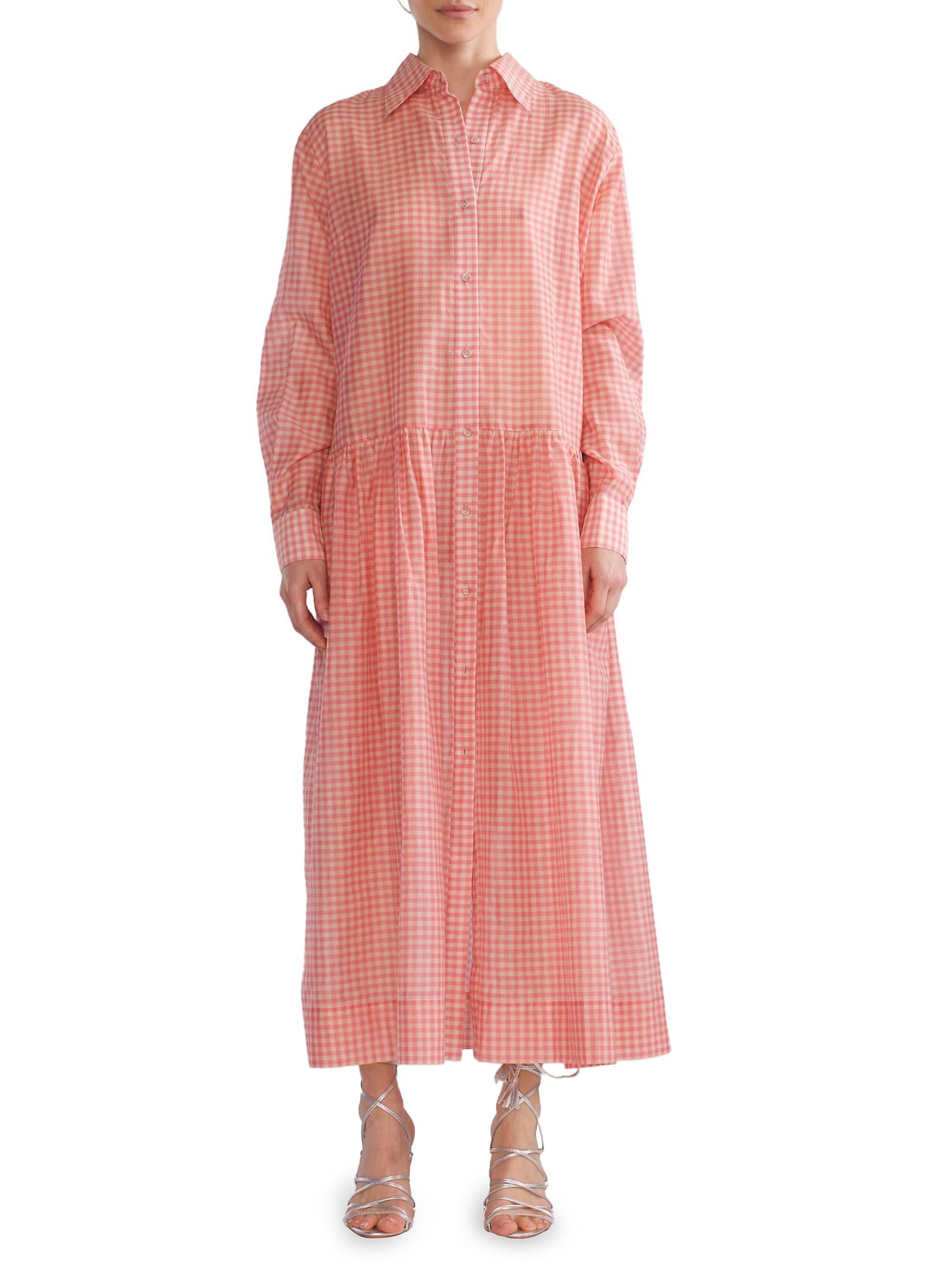 Cynthia Rowley Women's Gingham Cotton Shirt Dress - Pink Gingham
