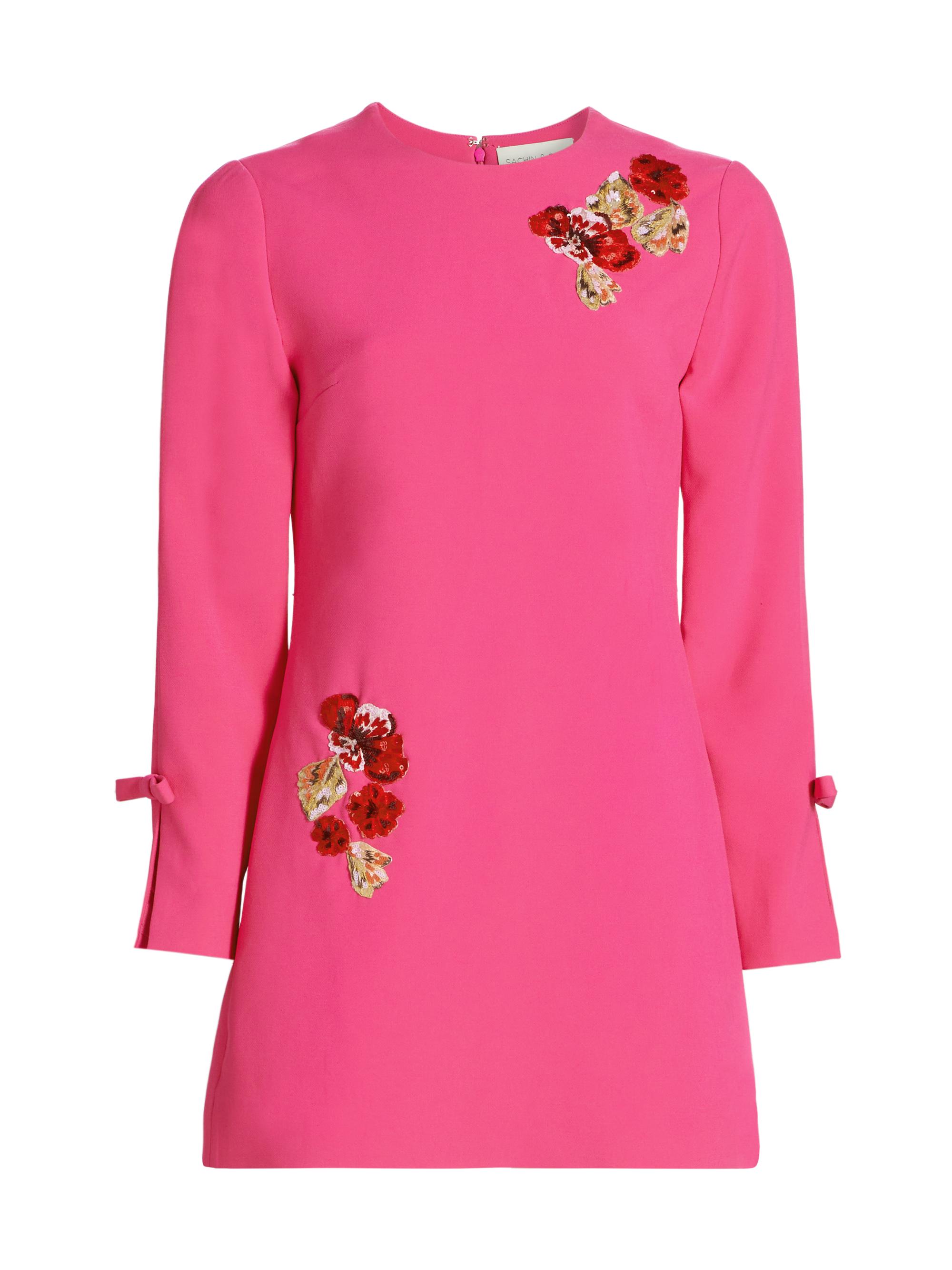 Sachin & Babi Women's Embroidered Lily Bow-Cuff A-Line Minidress - Electric Pink