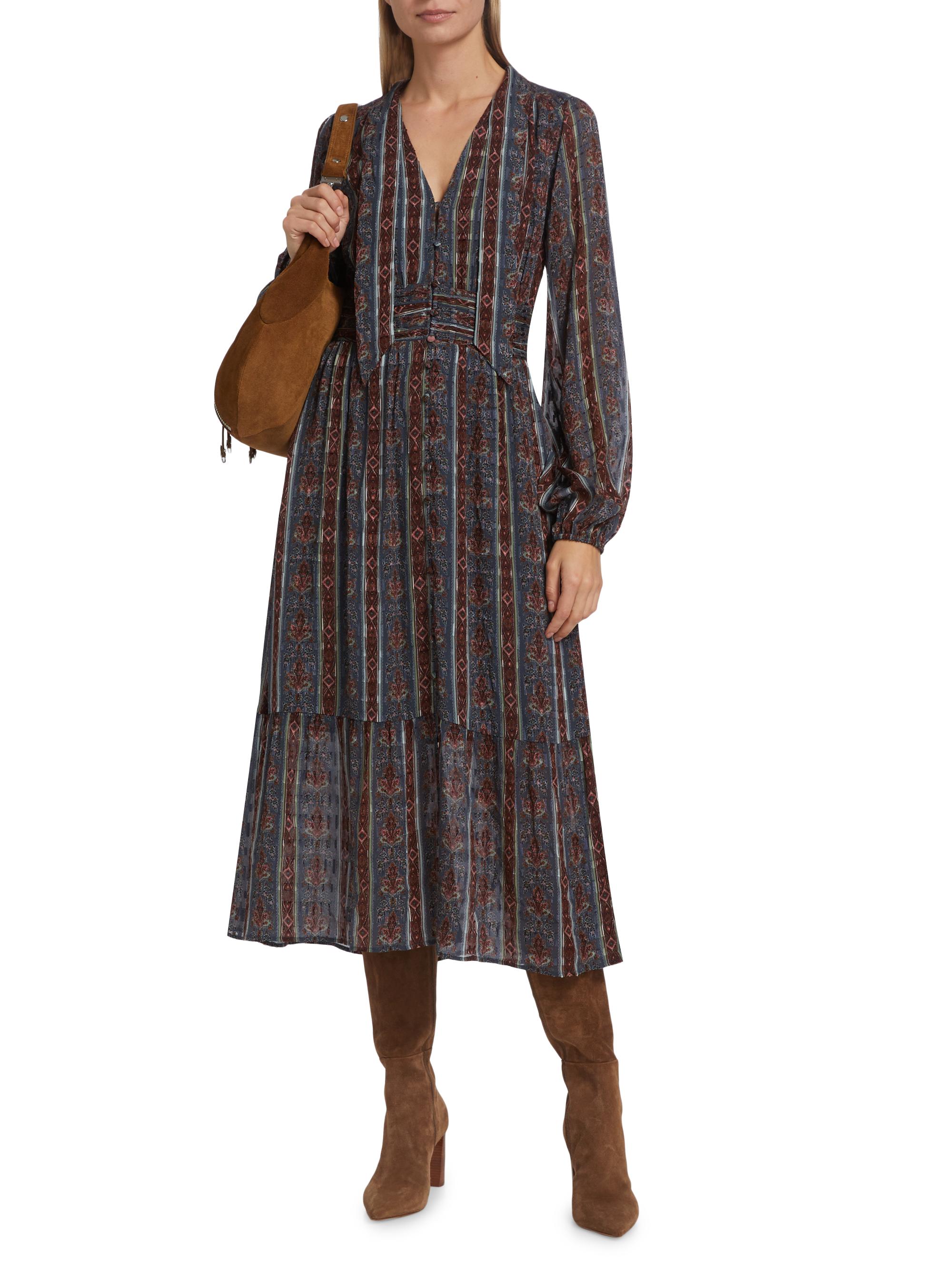 Paige Gallery Striped Silk-Blend Midi-Dress | Saks Fifth Avenue