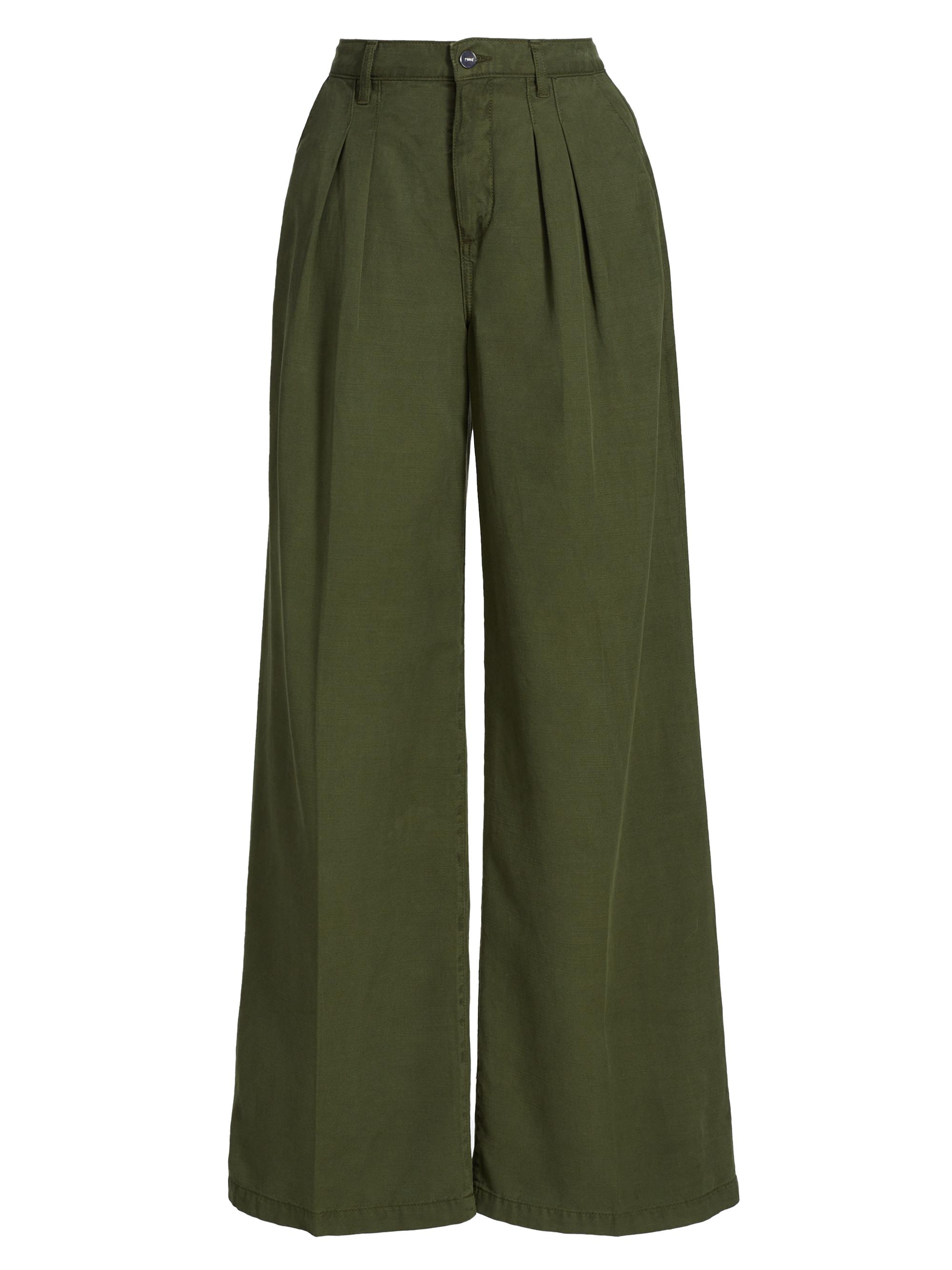Paige Women's Aurora Pleated Wide-Leg Trousers - Vintage Forester Green