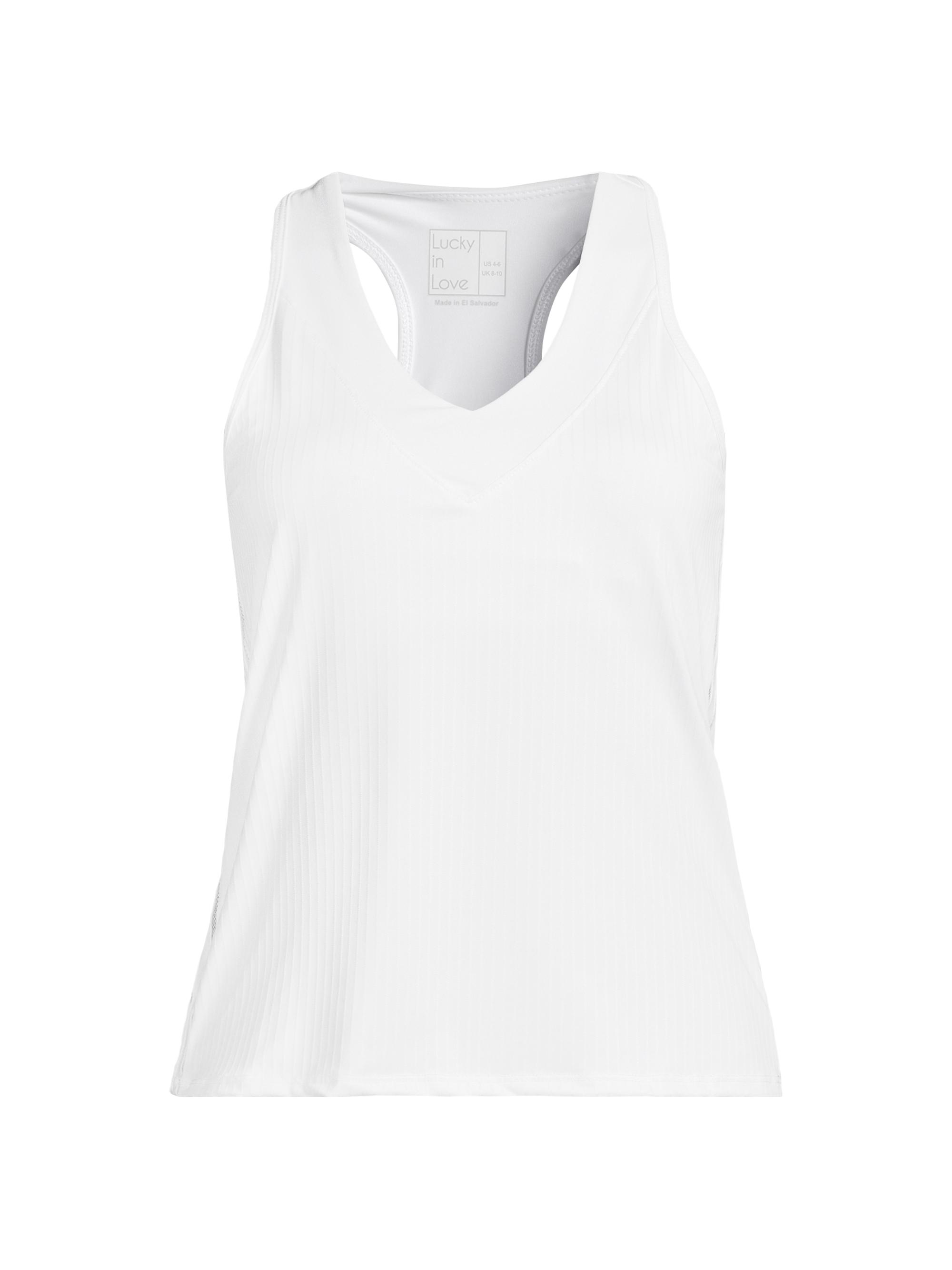 Lucky in Love Women's Mystic Petal Pink V-Neck Tank - White