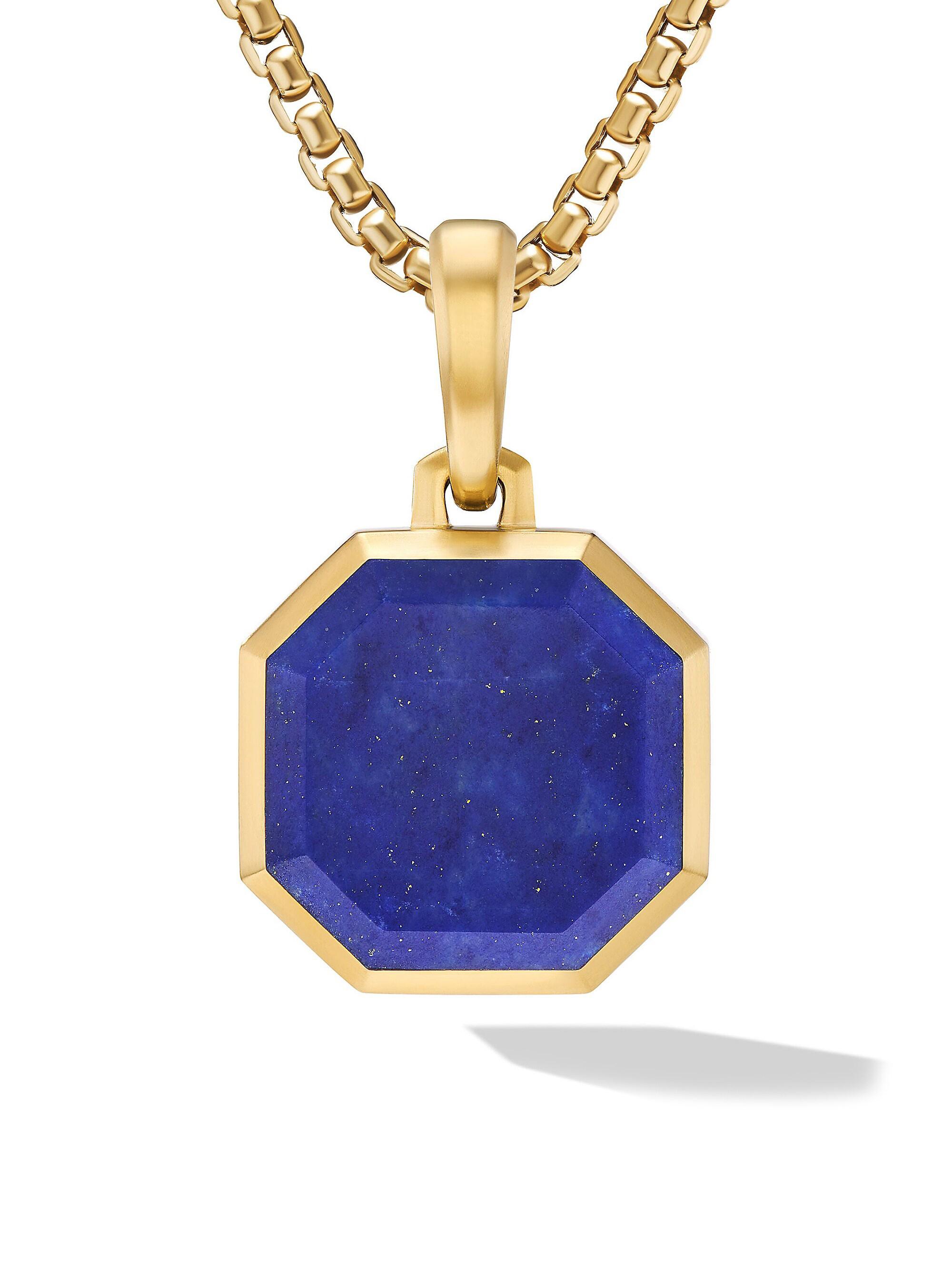 David Yurman Men's Faceted Stone Amulet in 18K Yellow Gold - Lapis Lazuli