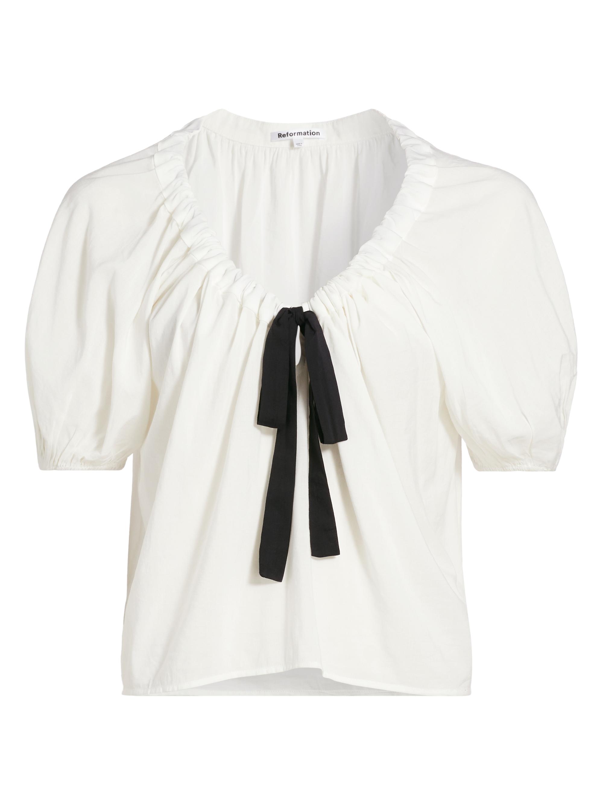 Reformation Women's Kenna Bow Short-Sleeve Blouse - White