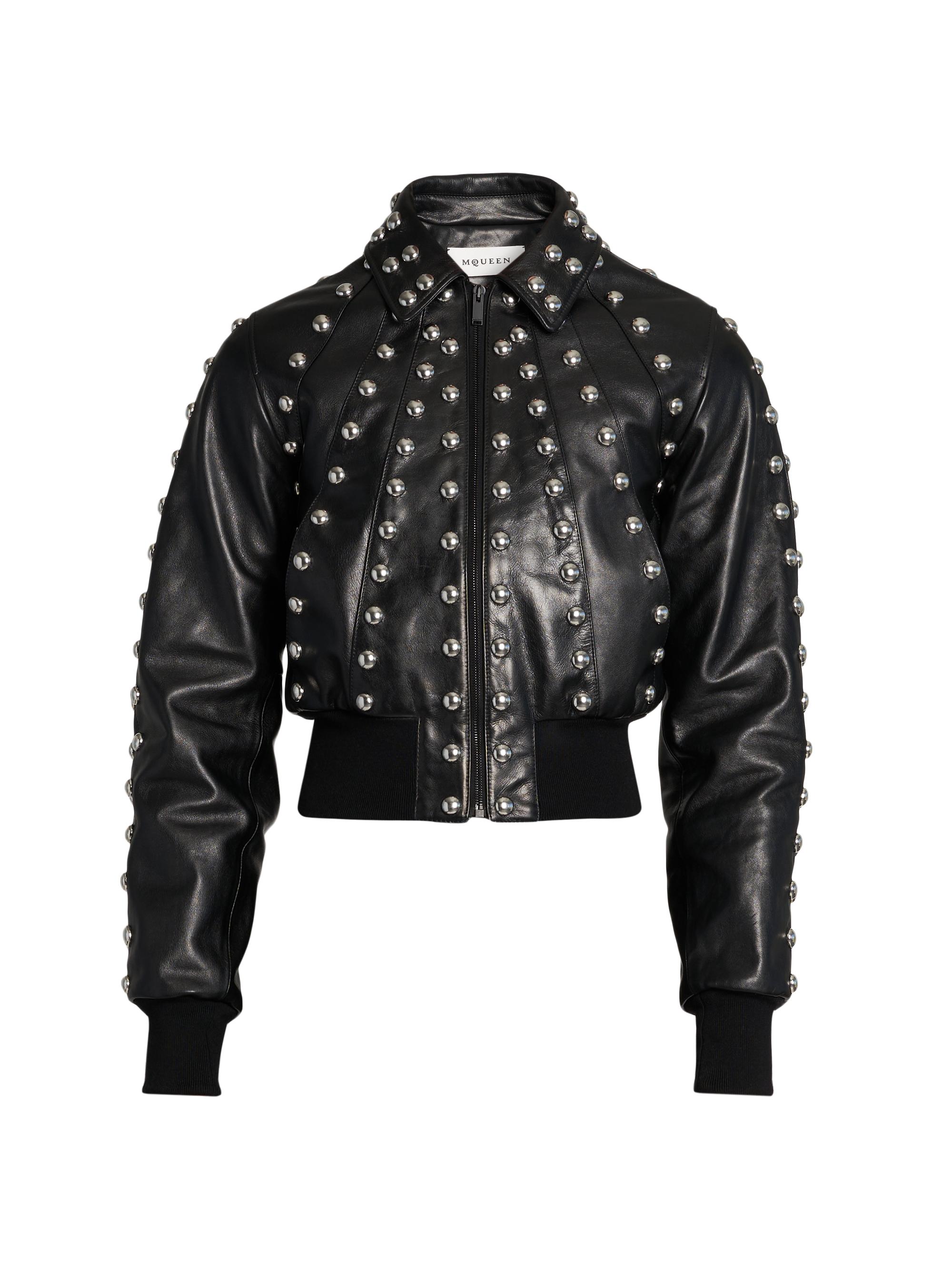 McQueen Studded Leather Bomber Jacket | Saks Fifth Avenue