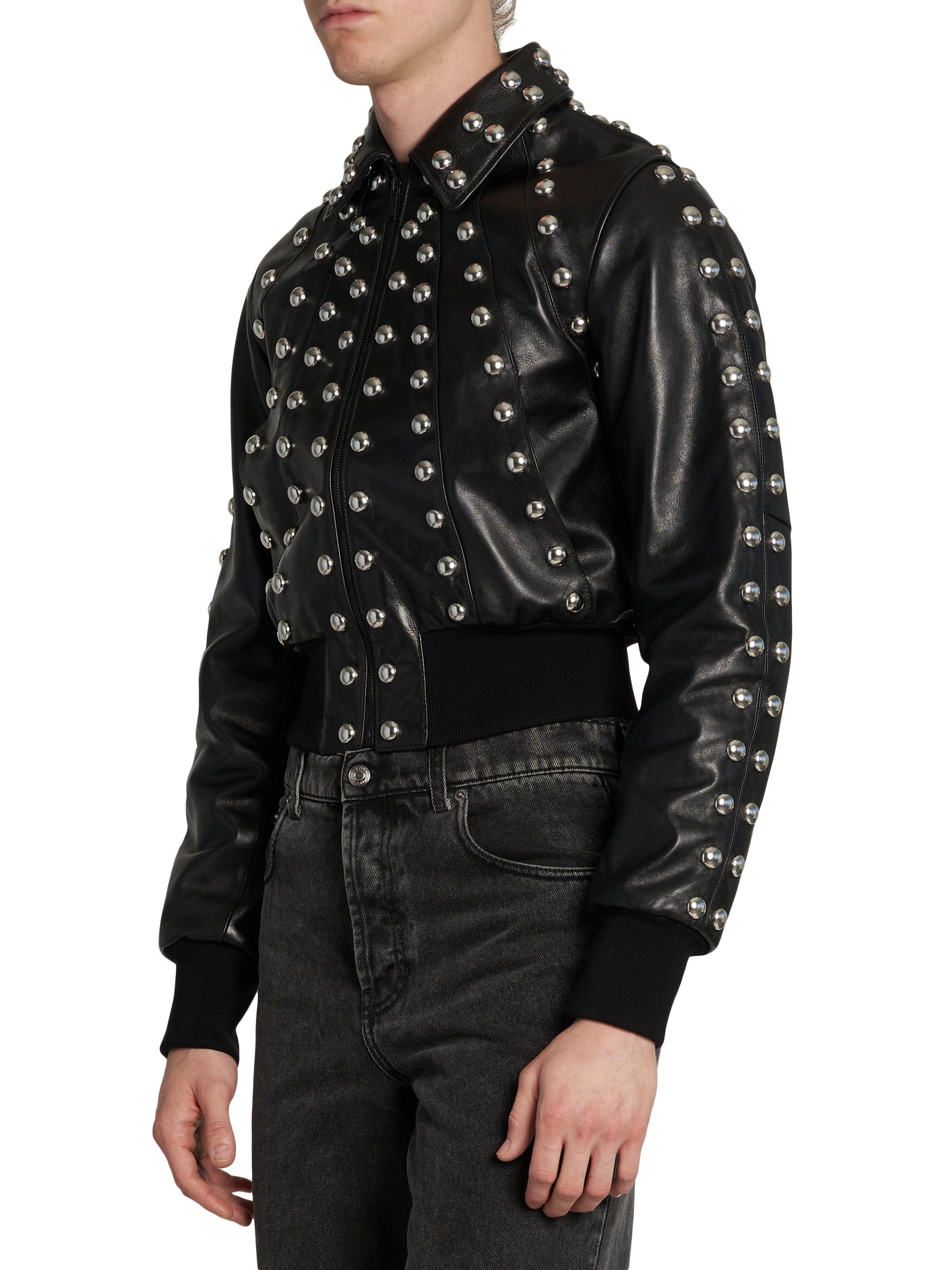 McQueen Studded Leather Bomber Jacket | Saks Fifth Avenue