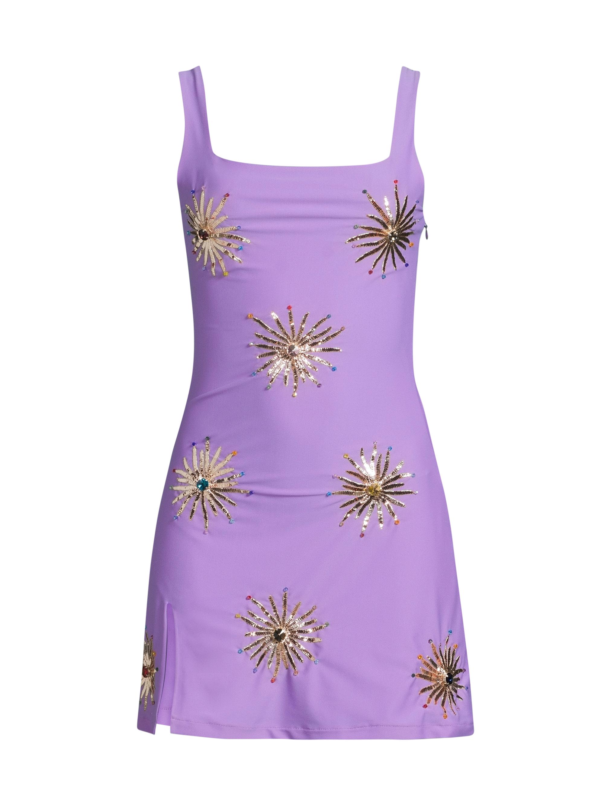 Oceanus Women's Iris Nights Bullion-Embroidered Minidress - Lilac