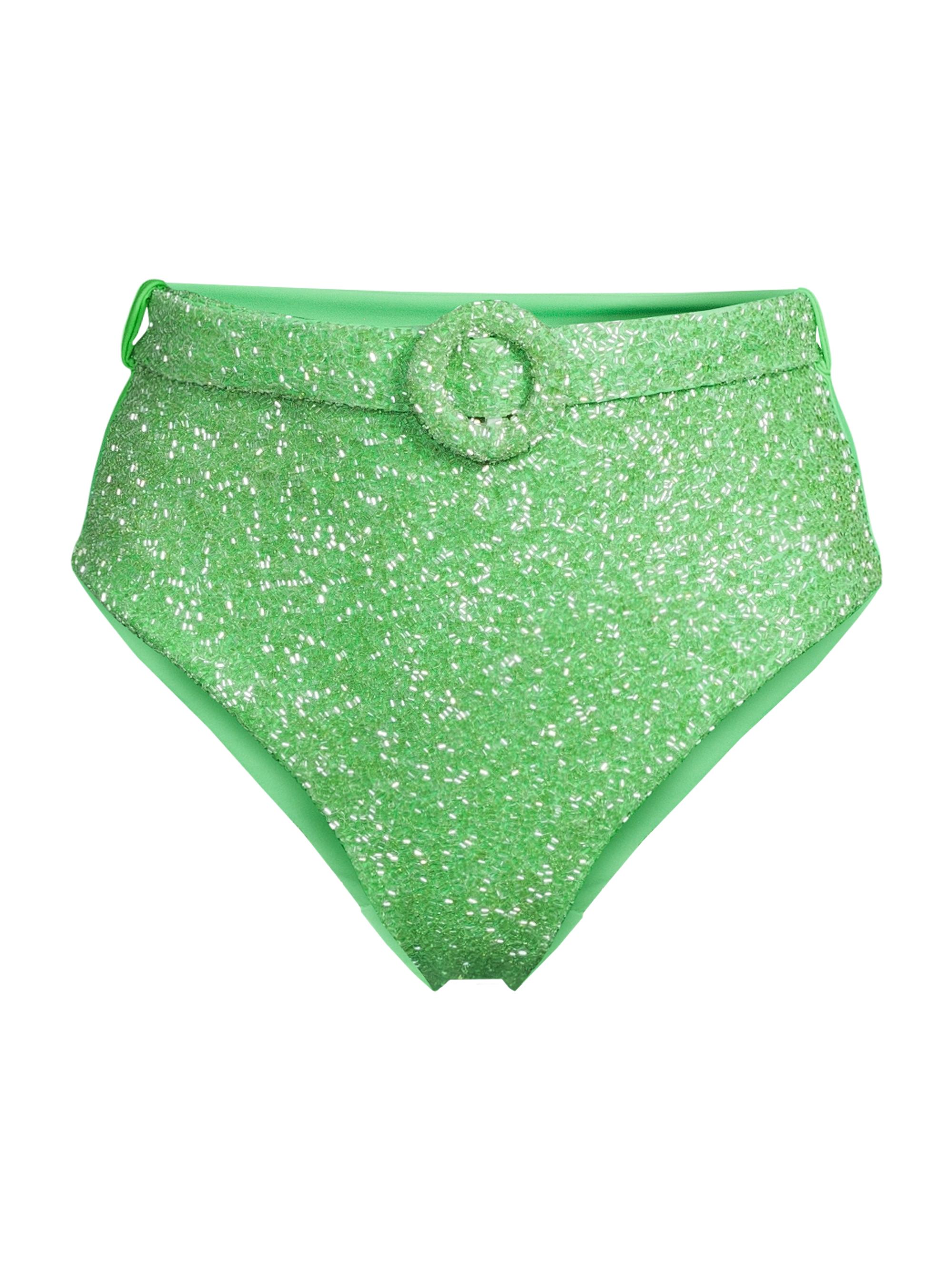 Oceanus Women's Heidi Beaded High-Waist Bikini Bottom - Green