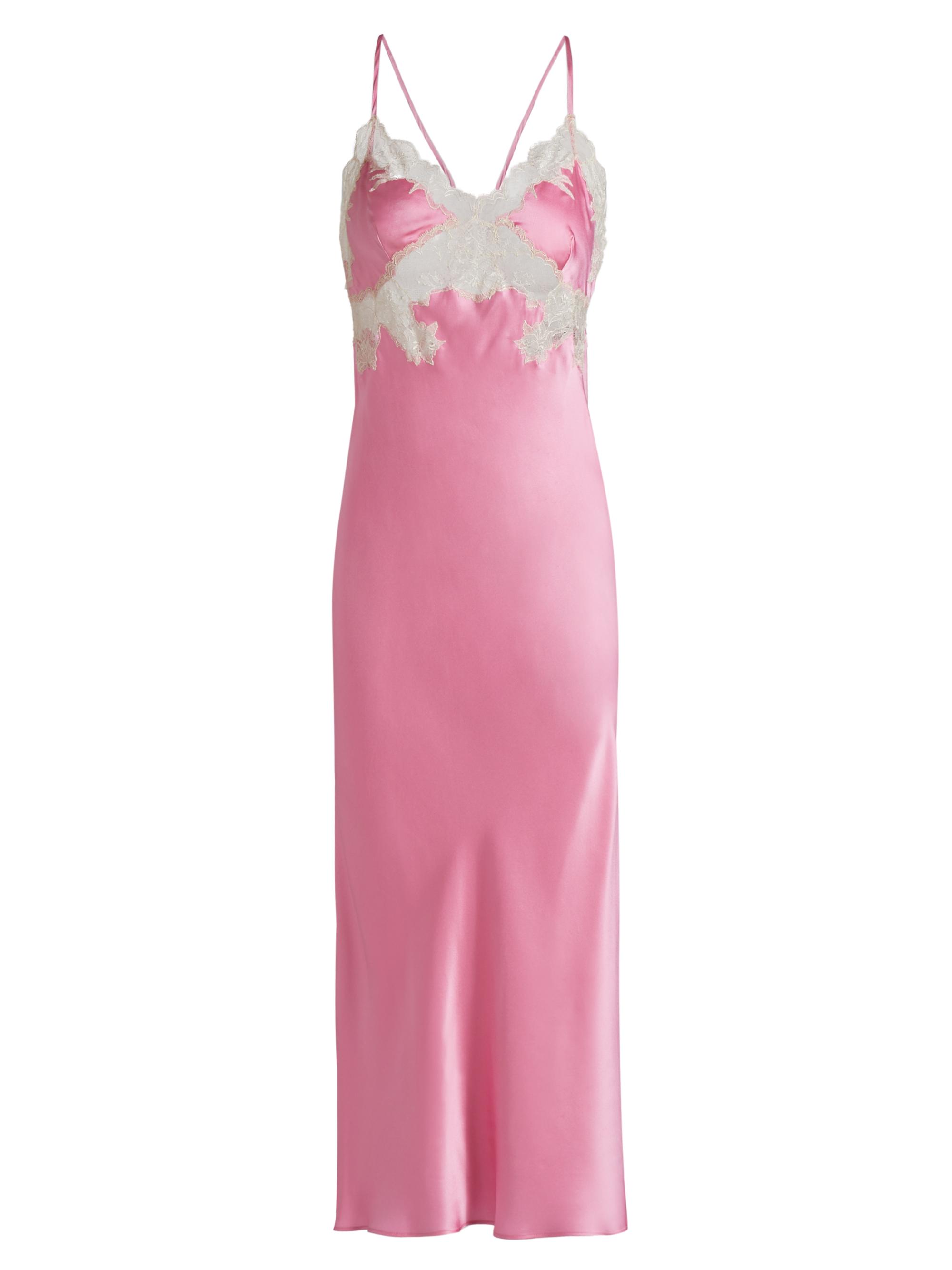 Josie Natori Women's Lolita Silk Lace Midi Slip Dress - Ice Pink With Soft Ecru