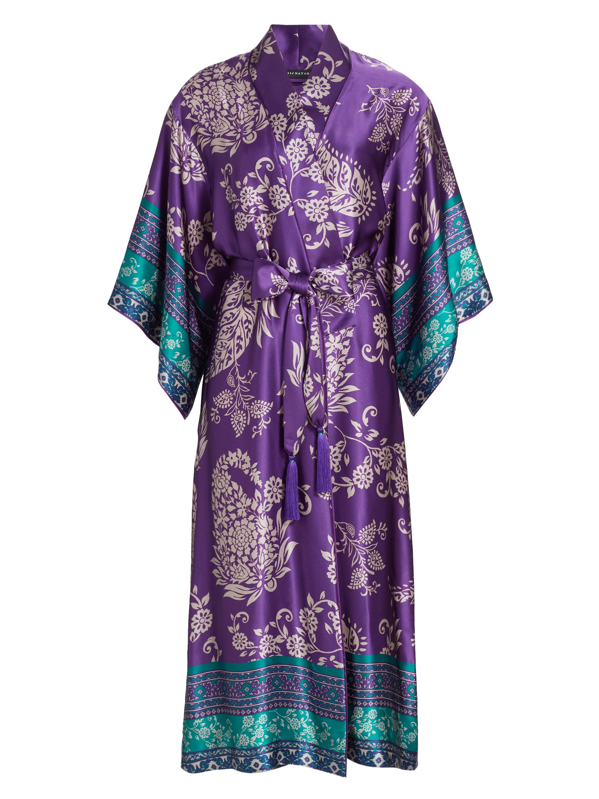Josie Natori Women's Ysobel Printed Silk Robe - Purple Multi
