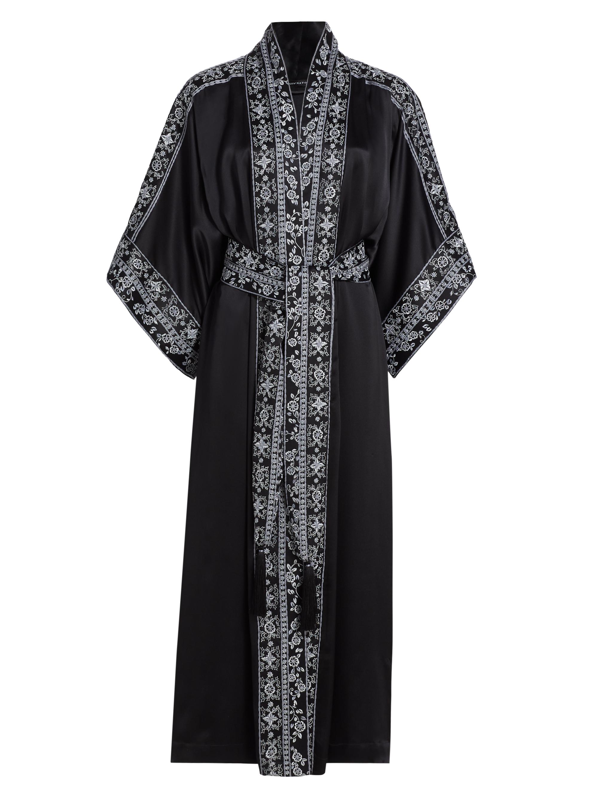 Josie Natori Women's Ysobel Embroidered Robe - Black