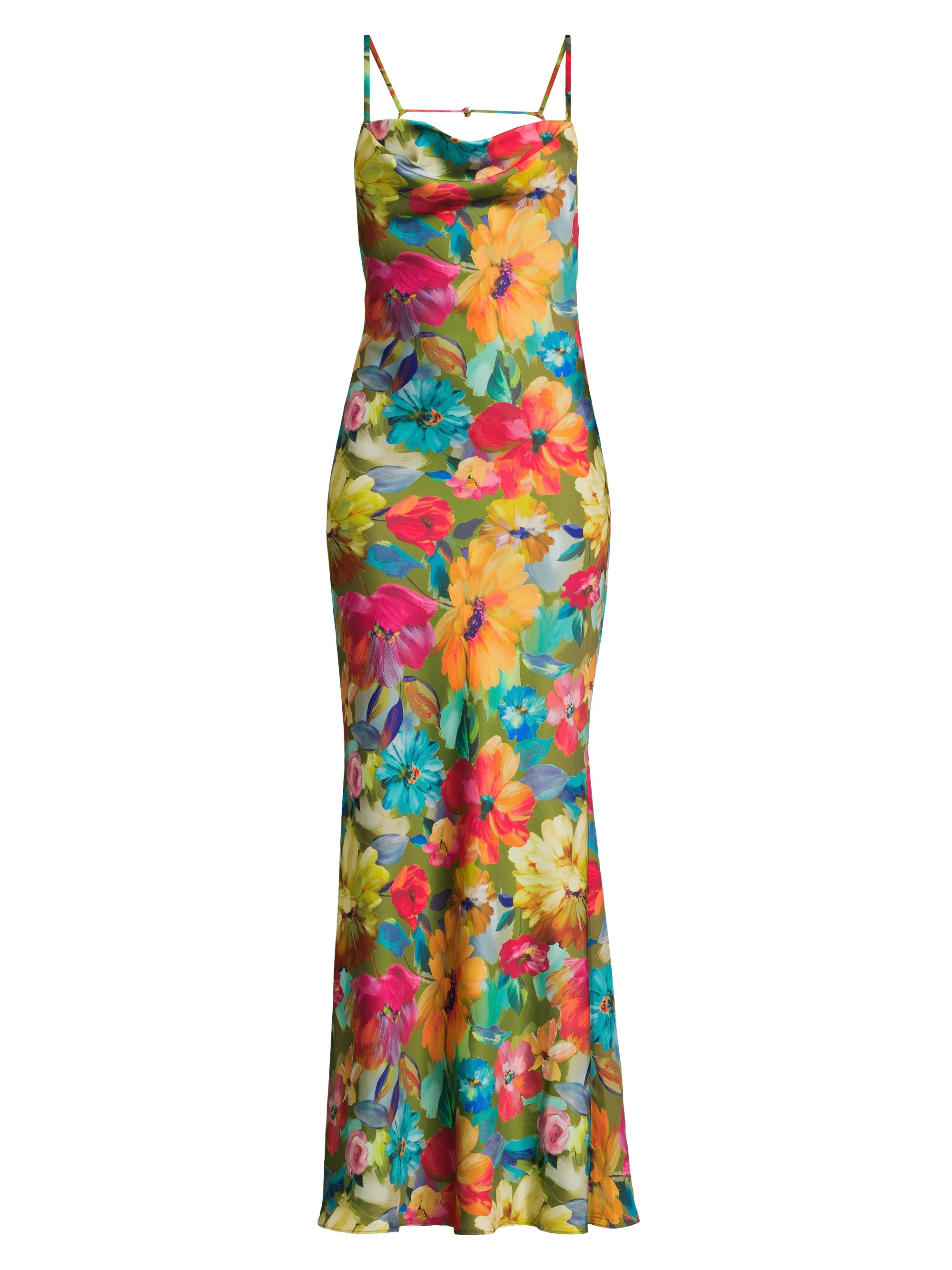 Liv Foster Women's Floral Stretch Satin Column Gown - Lime Multi