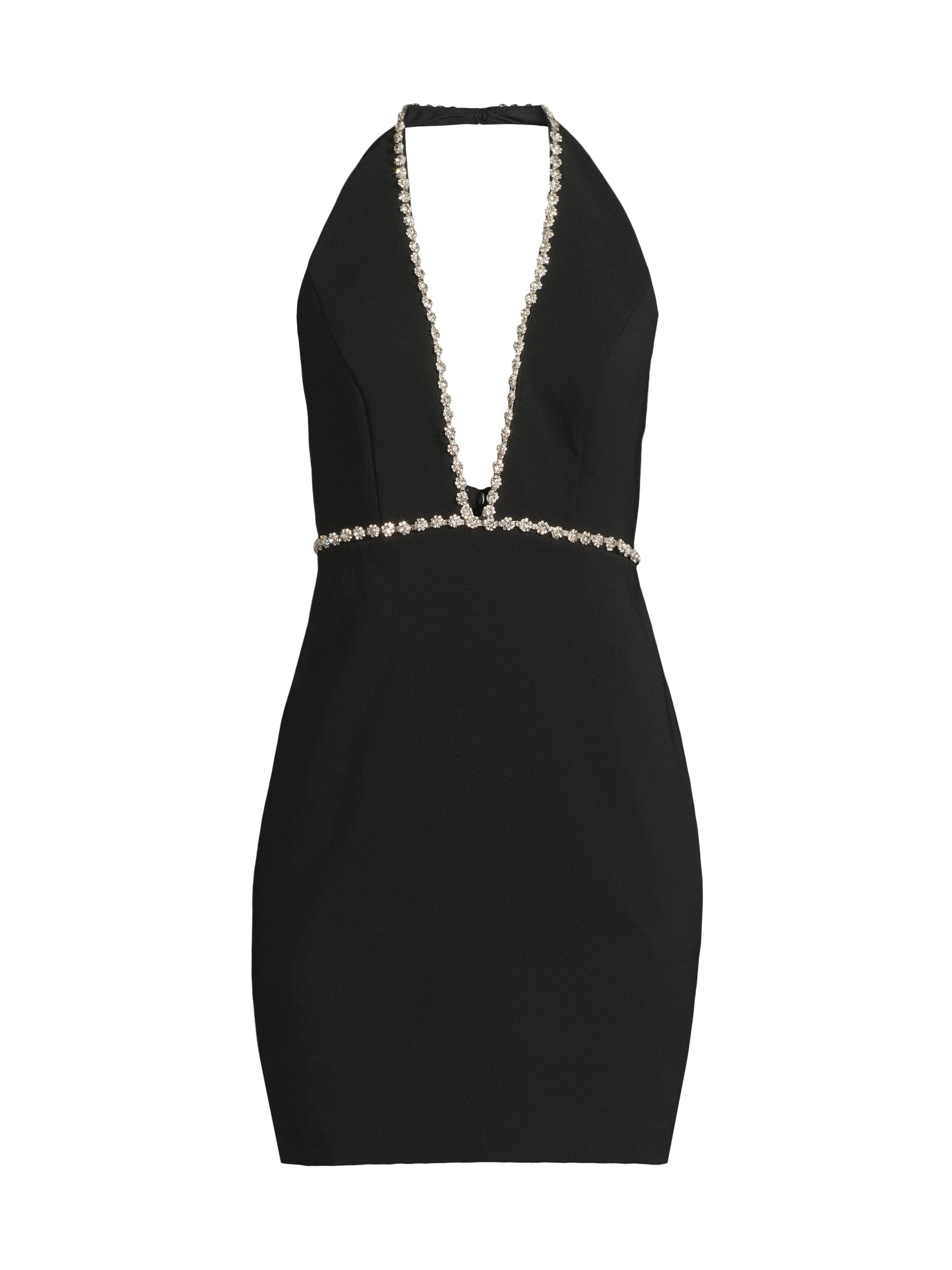 Liv Foster Women's Diamanté-Trimmed Stretch Crêpe Halter Minidress - Black