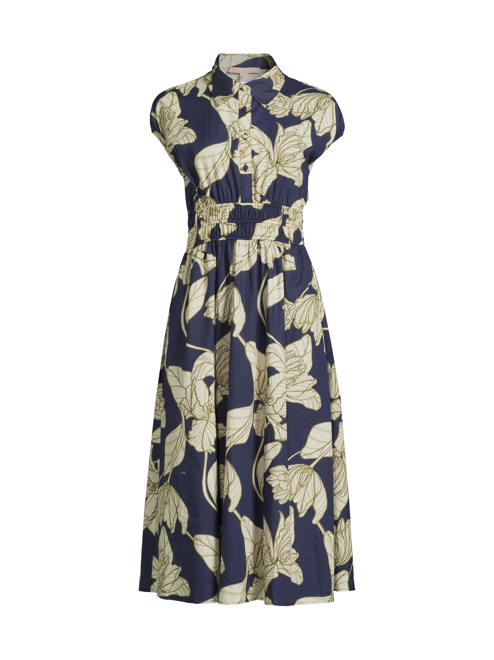 Hutch Women's Alora Floral Cotton Poplin Midi-Dress - Navy Dramatic Vining Iris