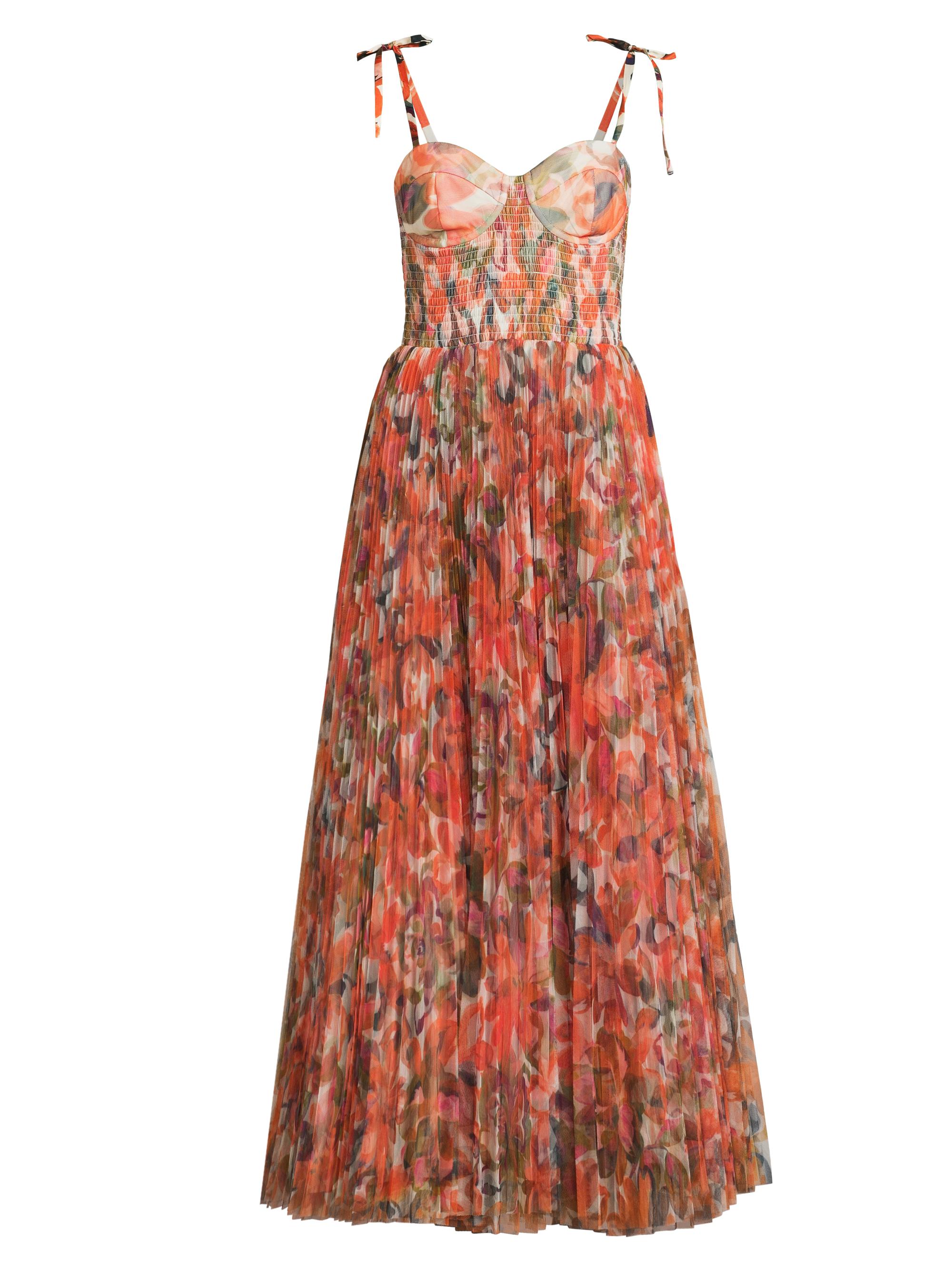 Hutch Women's Brianna Shoulder Tie Maxi Dress - Orange Painted Lush Tropical