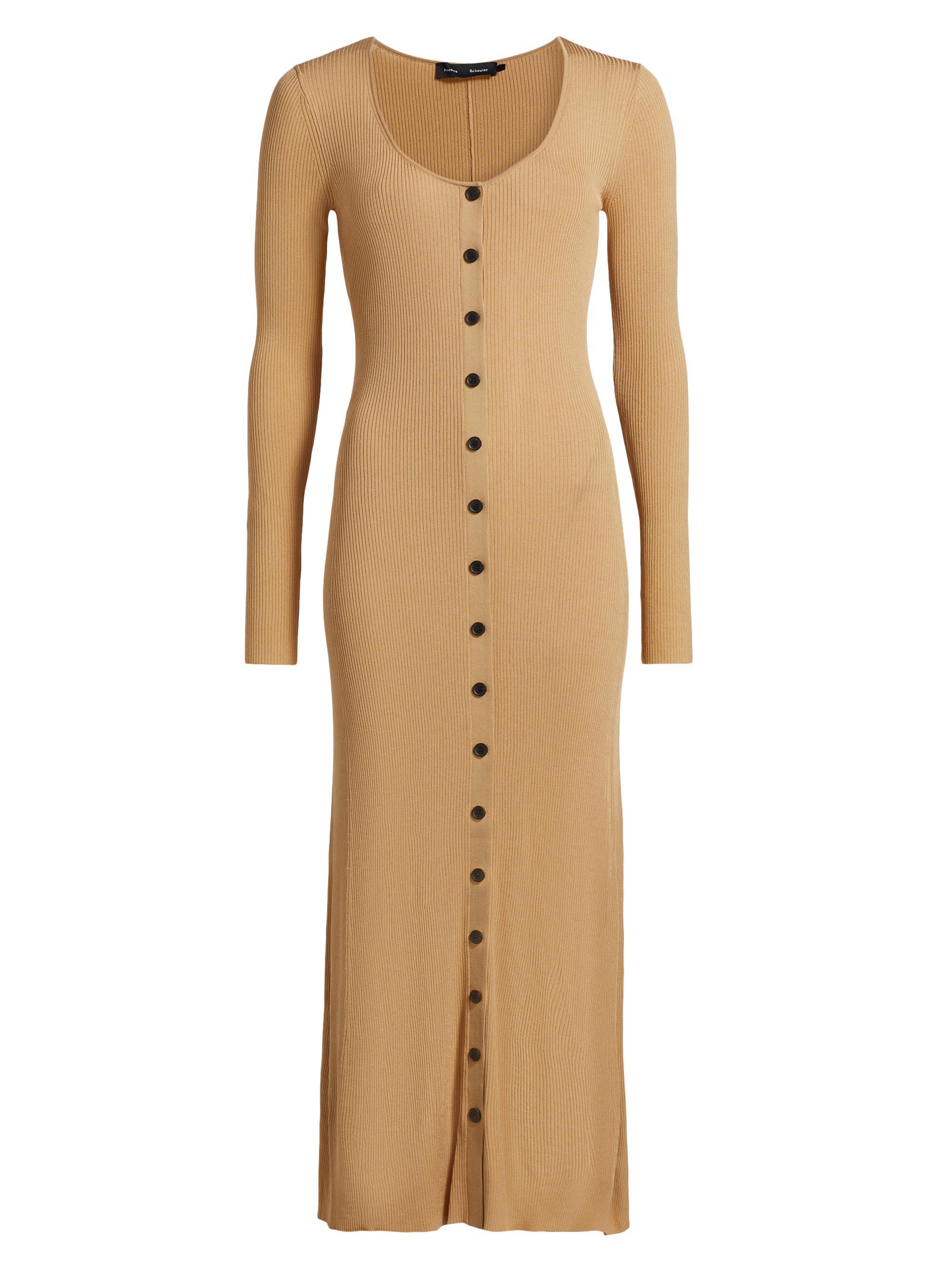 Proenza Schouler Women's Athena Rib-Knit Button-Front Dress - Khaki