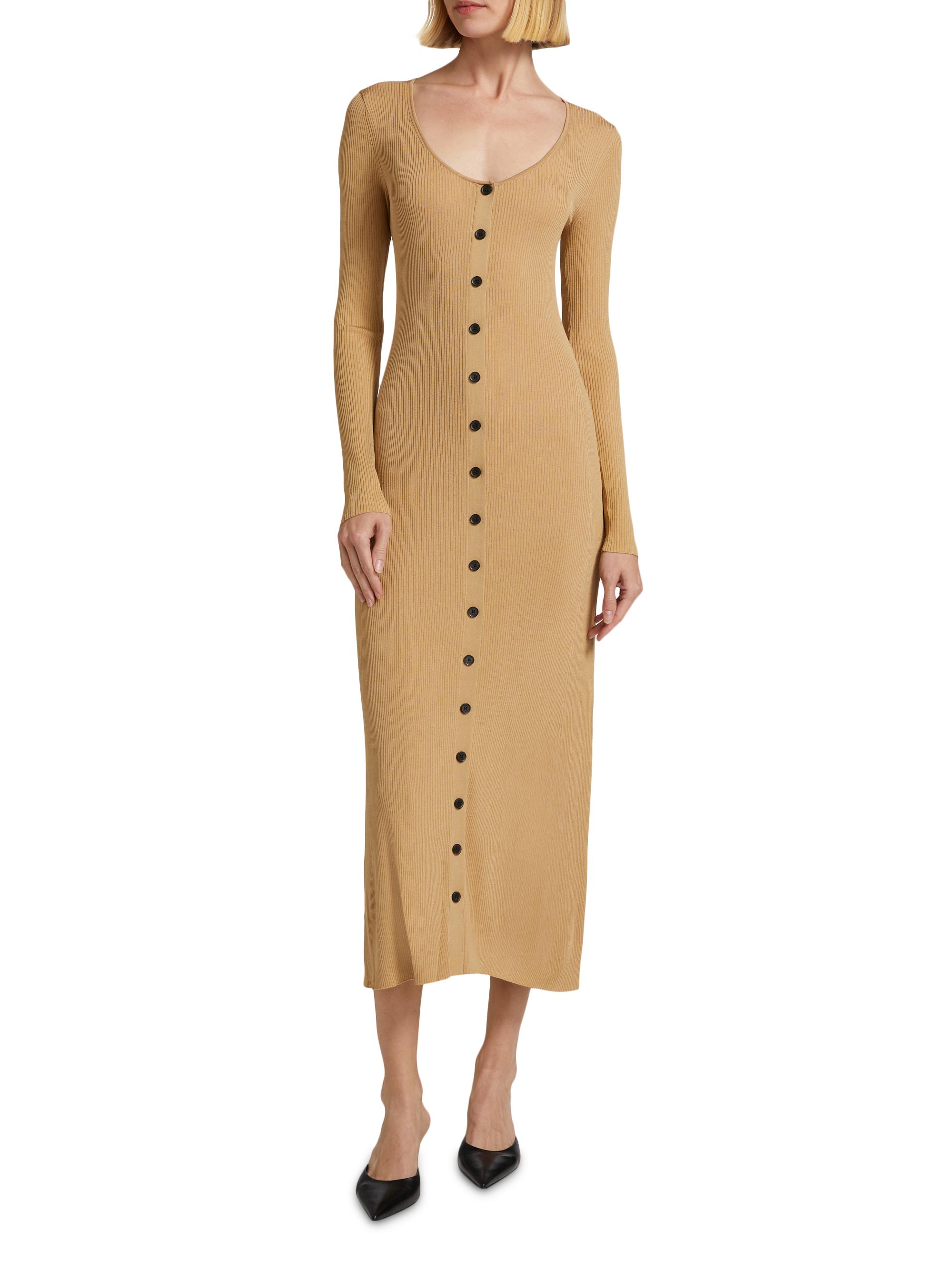 knee length dresses for ladies Same | Cuffed Ribbed Knit Dress | Brown main image 0