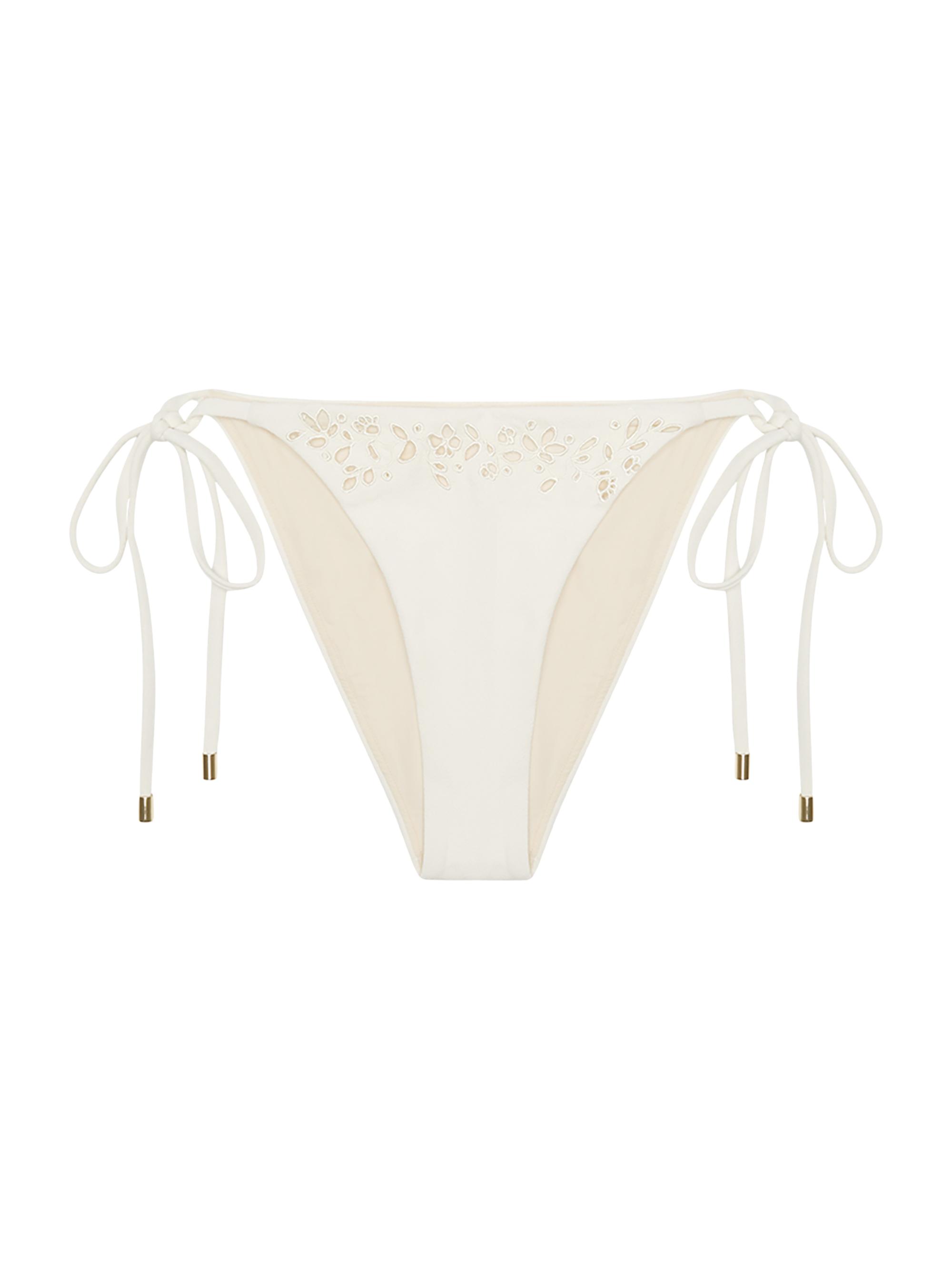 Peony Women's Memoir Embroidered String Bikini Bottom - Creme