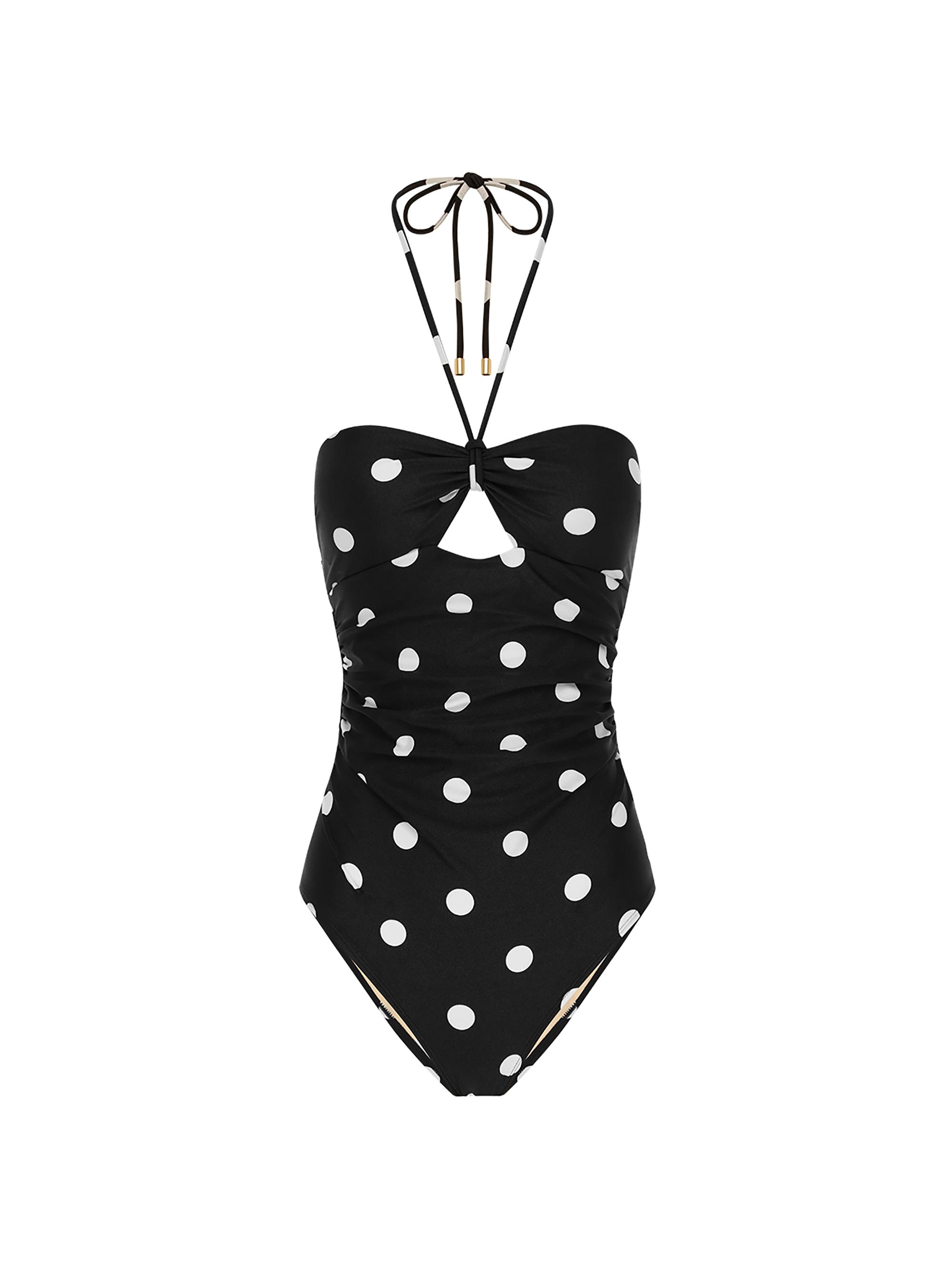 Peony Women's Summer Polka Dot Halter One-Piece Swimsuit - Macaroon