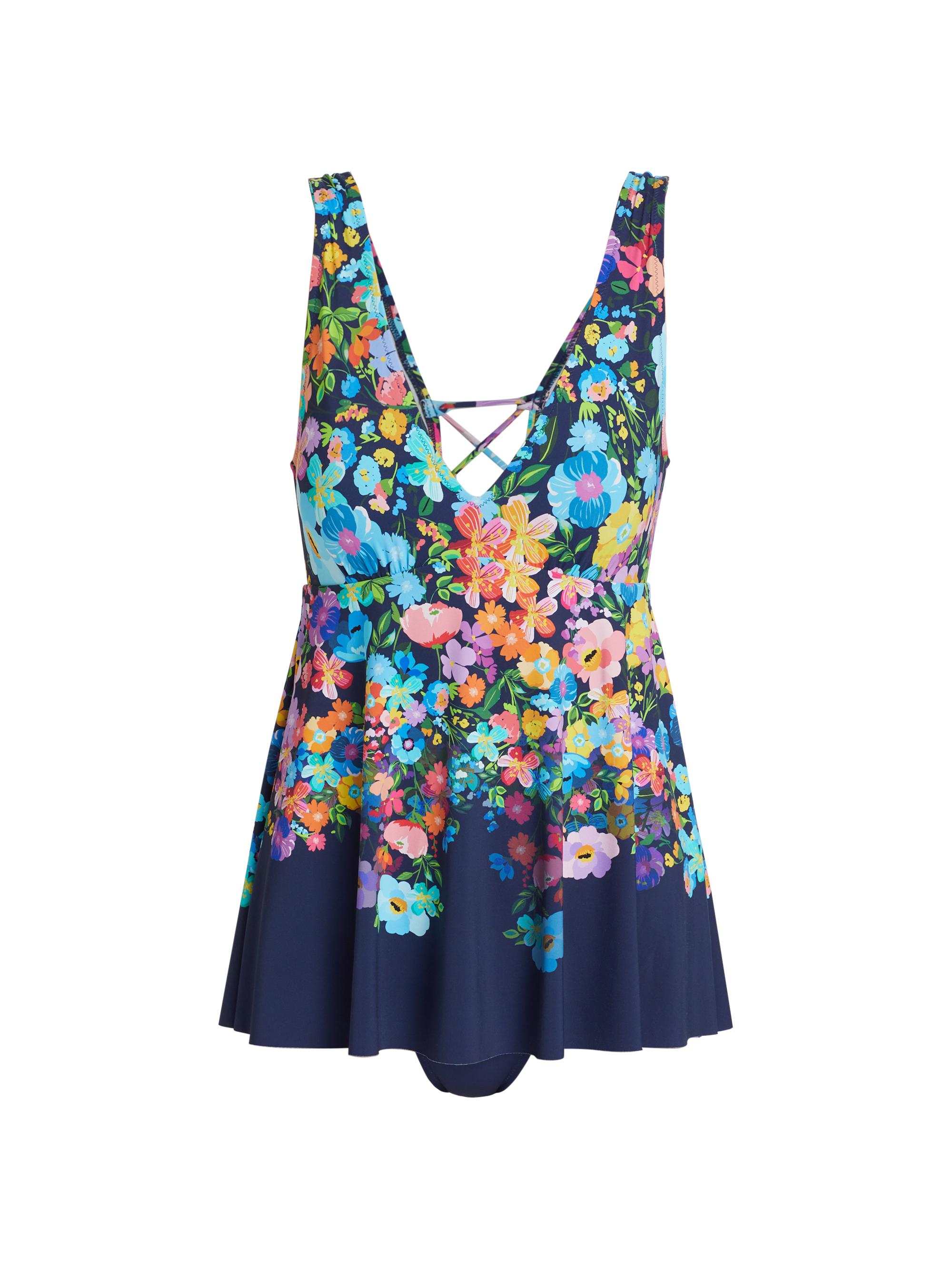 Johnny Was Women's Back-Tie Skirted One-Piece Swimsuit - Wild Bloom Navy