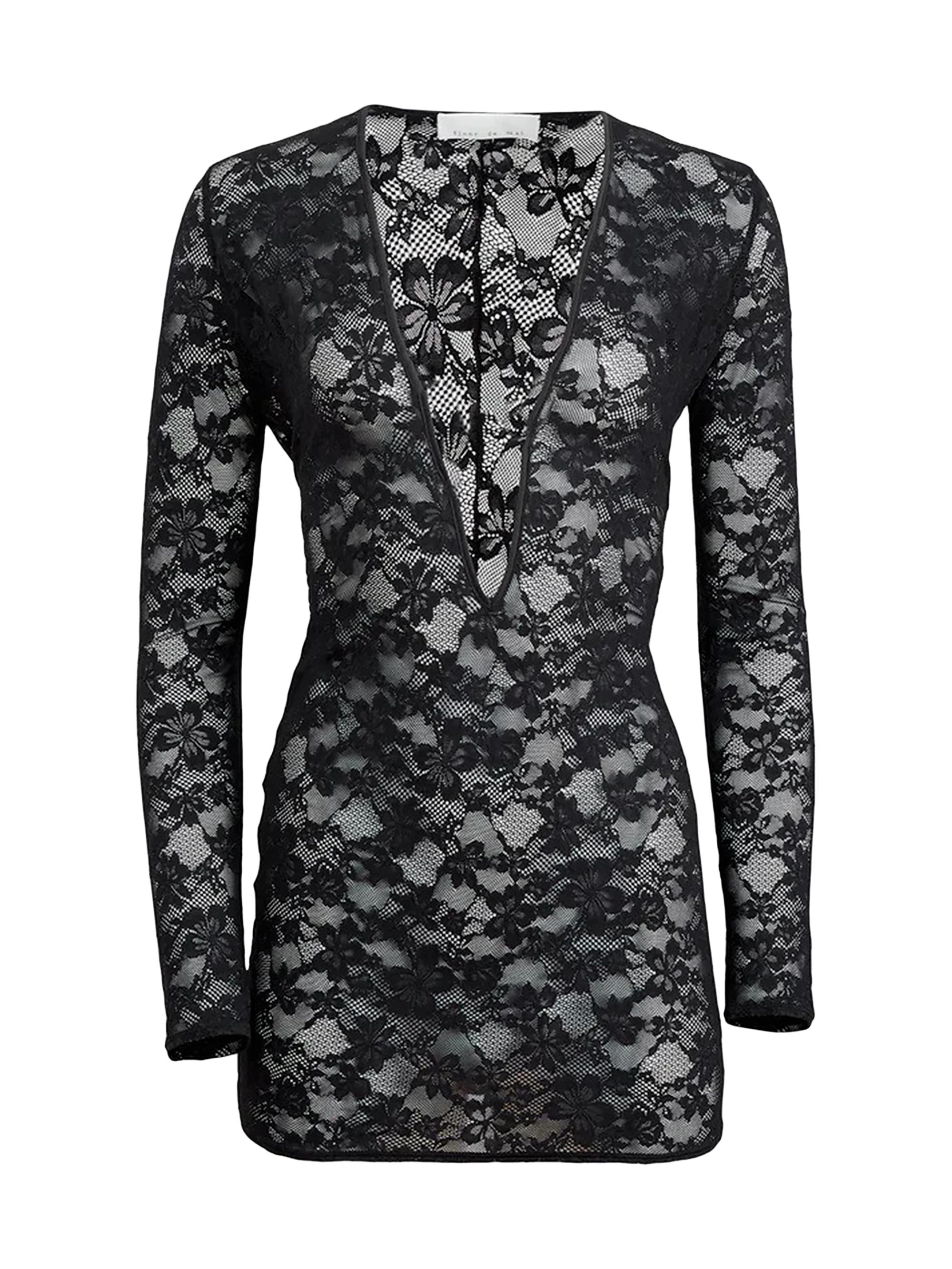 Fleur du Mal Women's Le Stretch Lace Plunging V-neck Minidress - Black