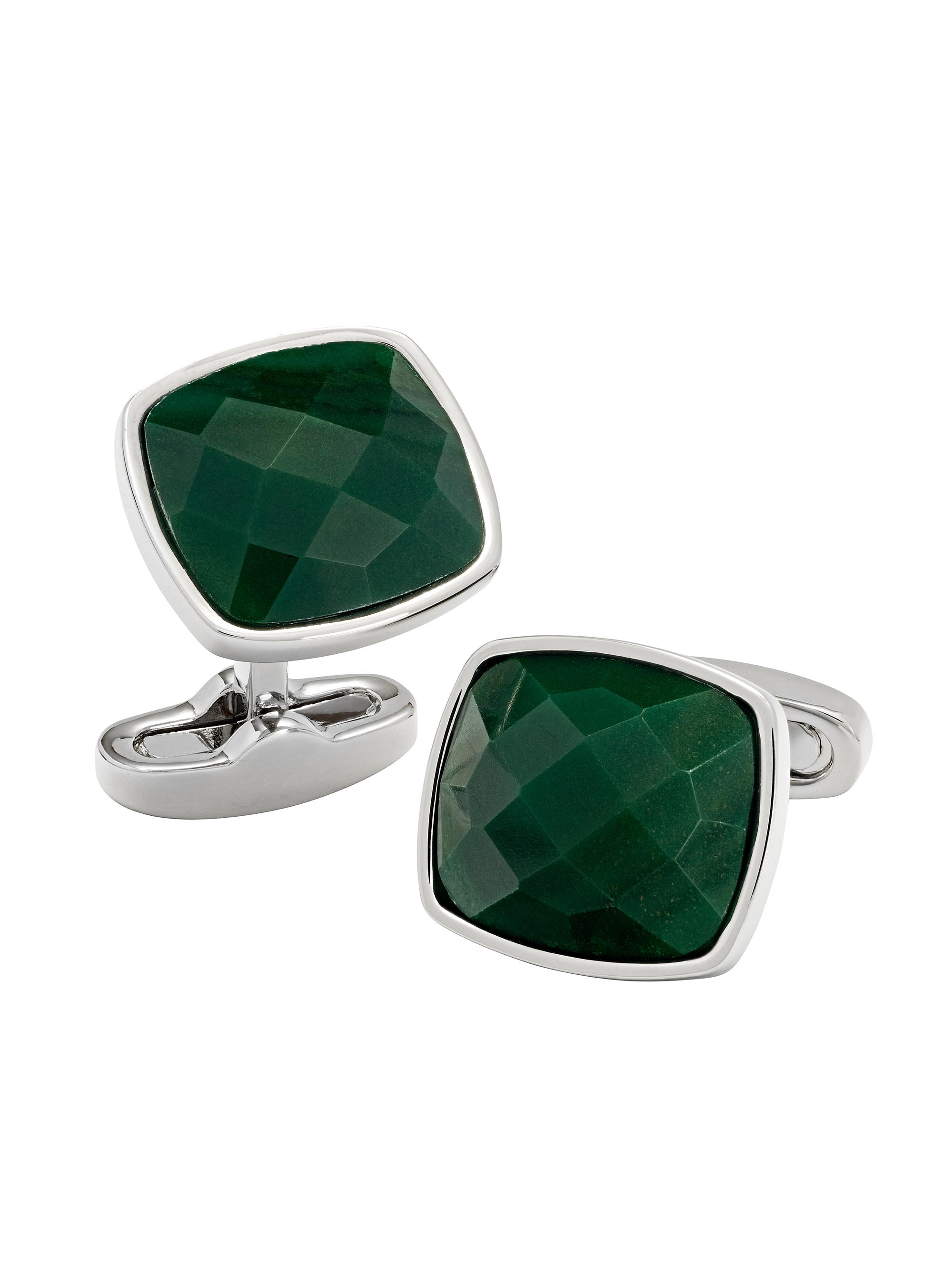 Link Up Men's Silvertone & Faceted Glass Stone Cufflinks - Green