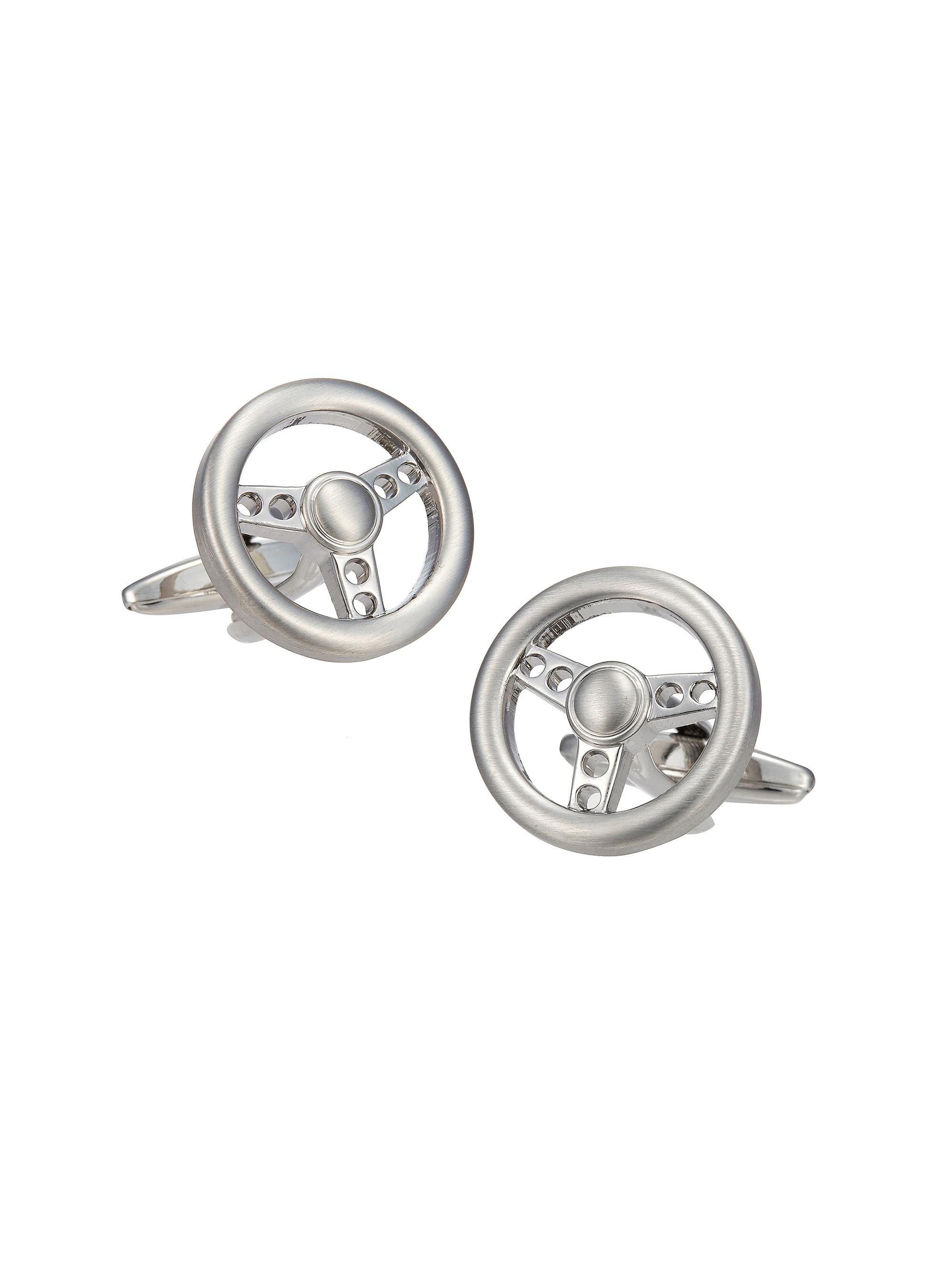 Link Up Men's Steering Wheel Silvertone Cufflinks - Silver