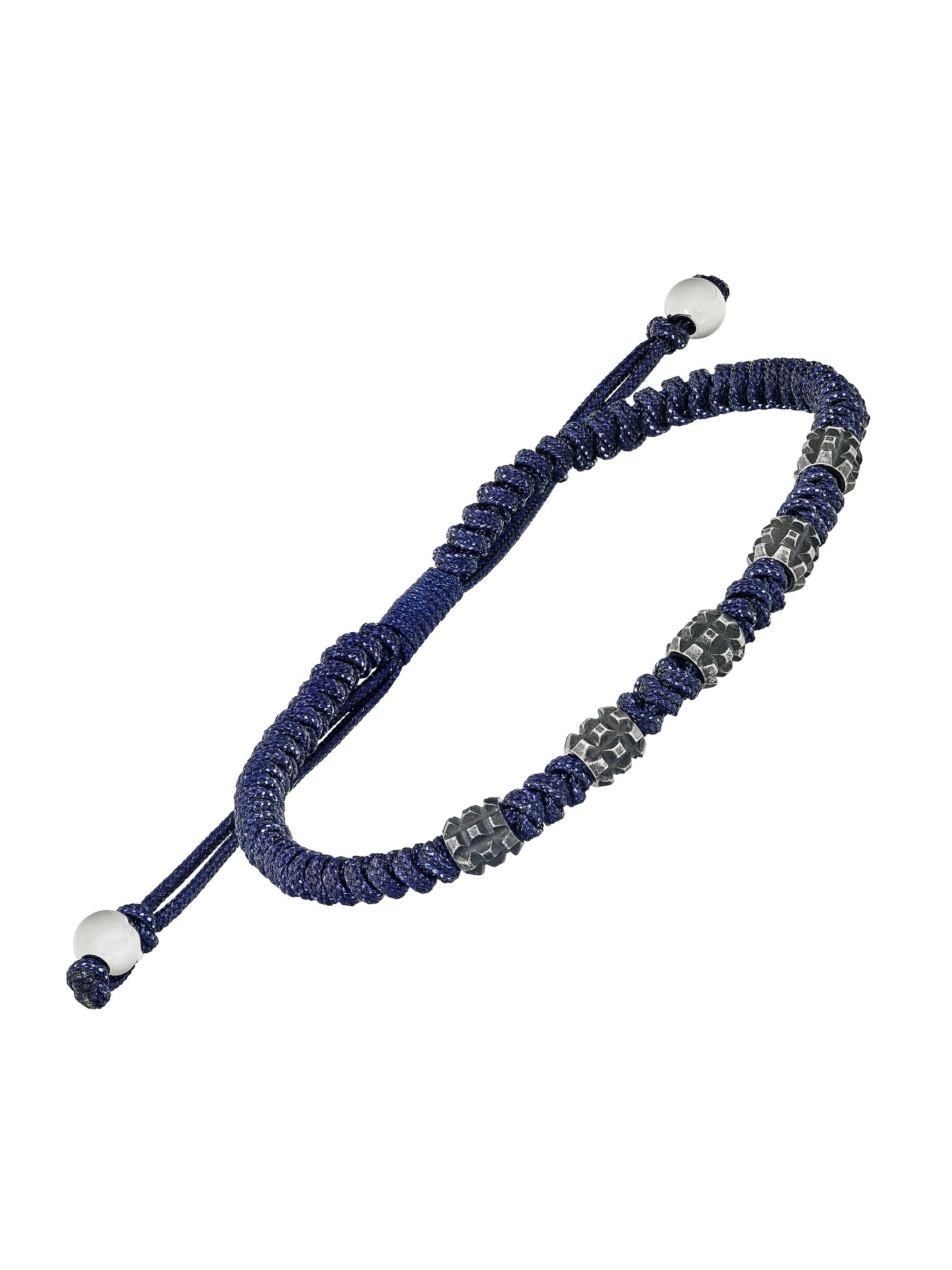Link Up Men's Stainless Steel & Nylon Cord Pull Bracelet - Blue