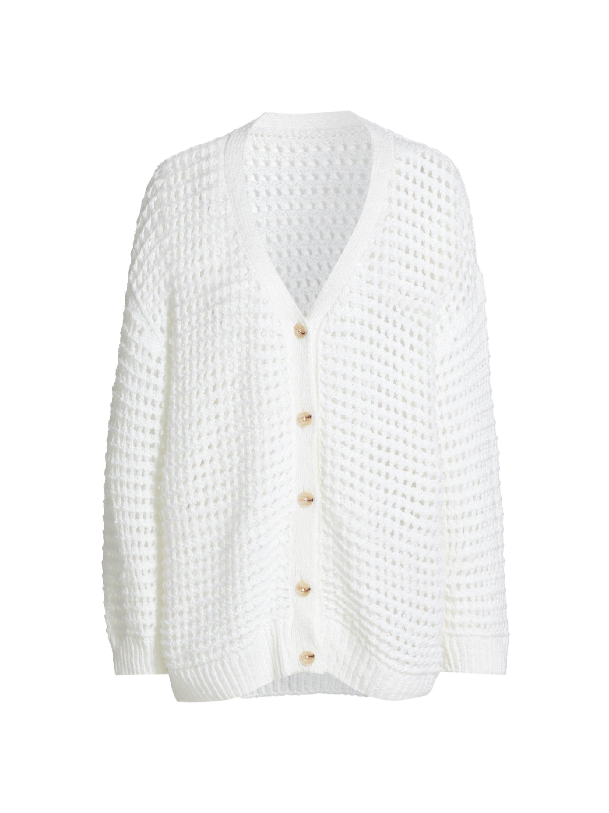 Naadam Women's Luxe Cotton Pointelle Cardigan - White