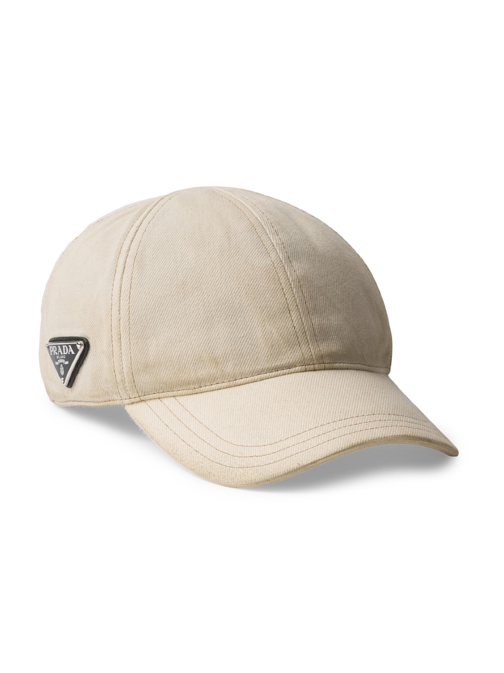 Prada Men's Worn Bull-Denim Baseball Cap - Beige
