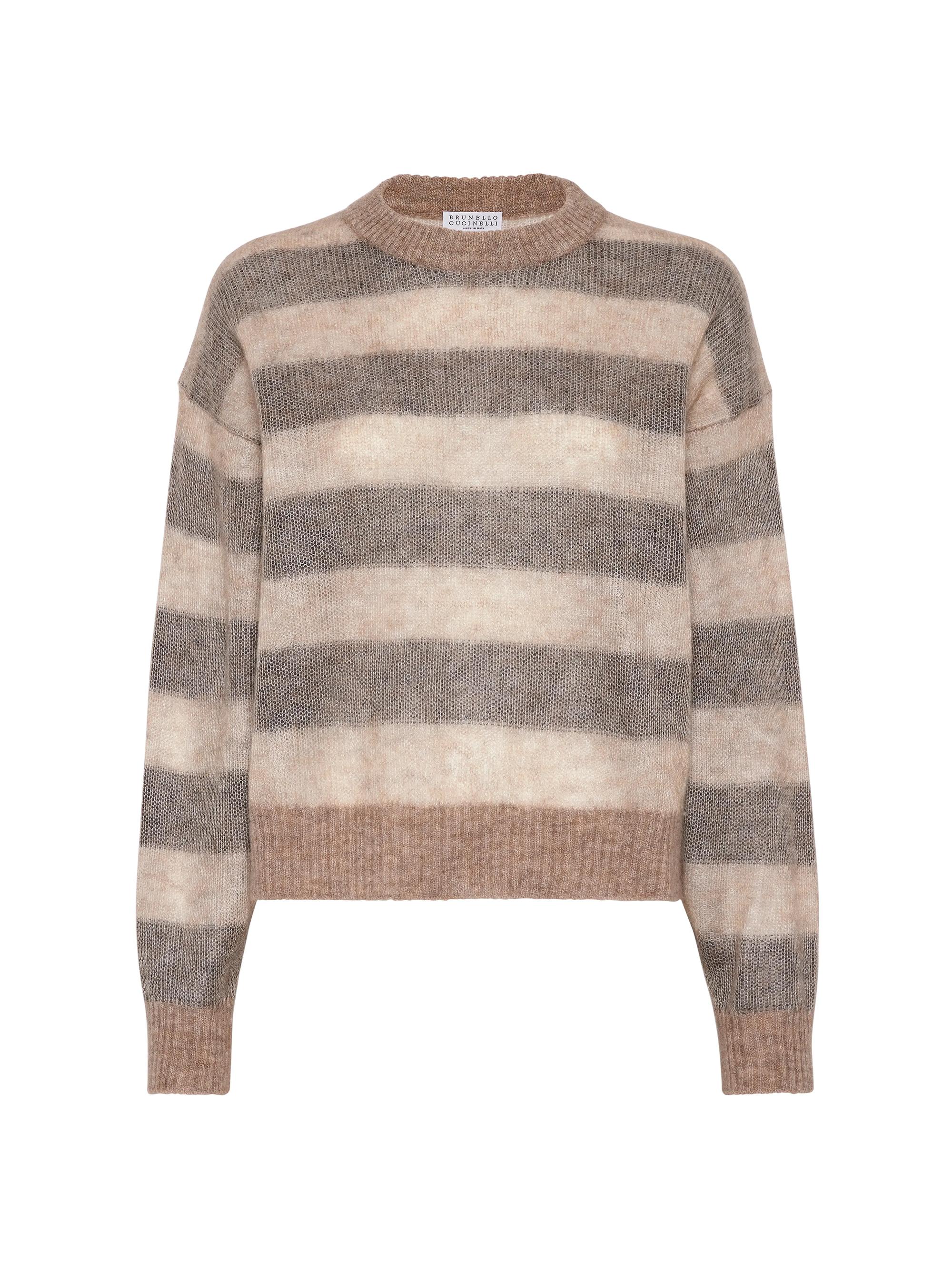 Brunello Cucinelli Women's Striped Mohair and Wool Double Layer Sweater - Brown