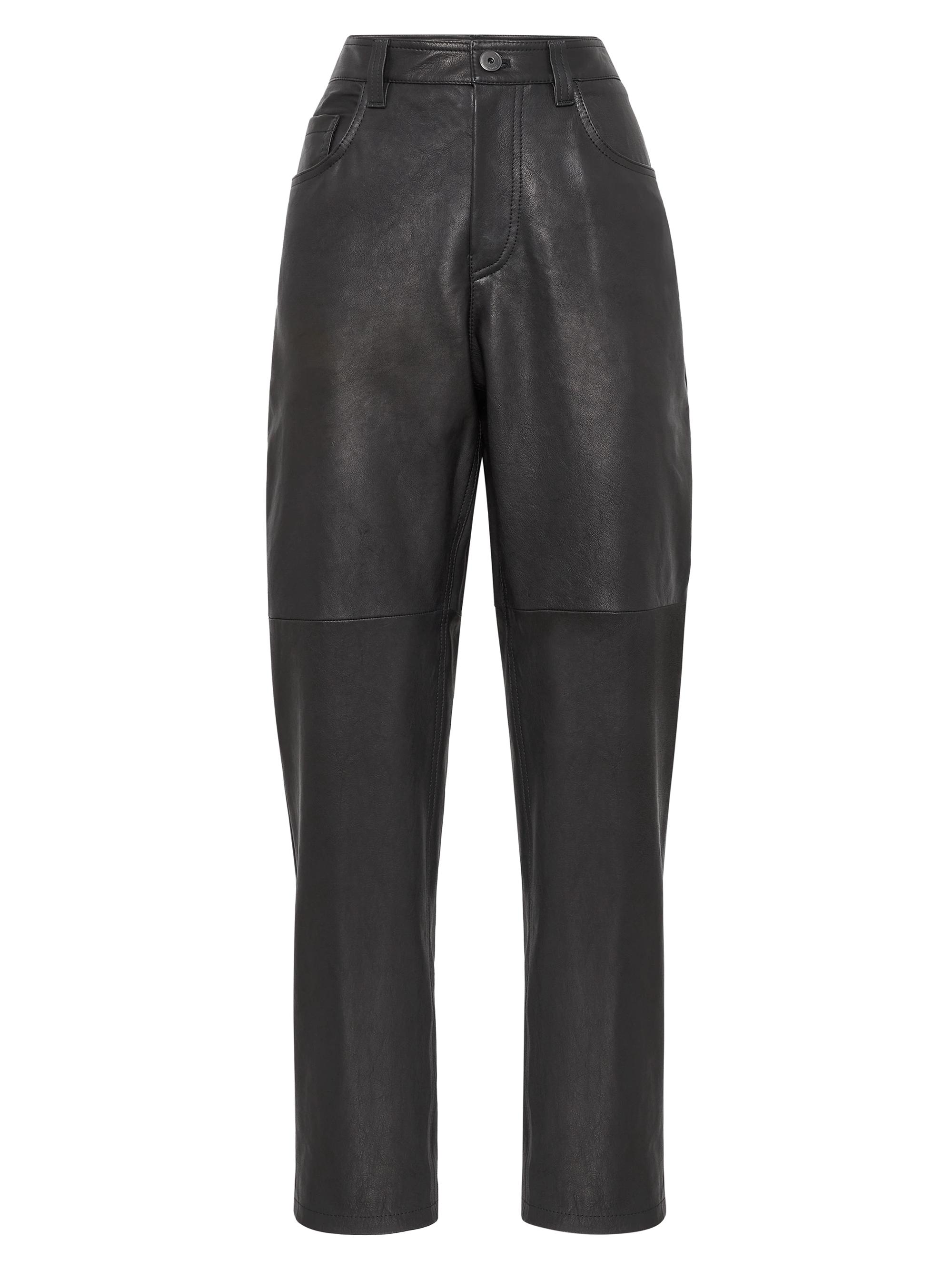 Brunello Cucinelli Women's Natural Leather Straight Five Pocket Trousers - Black