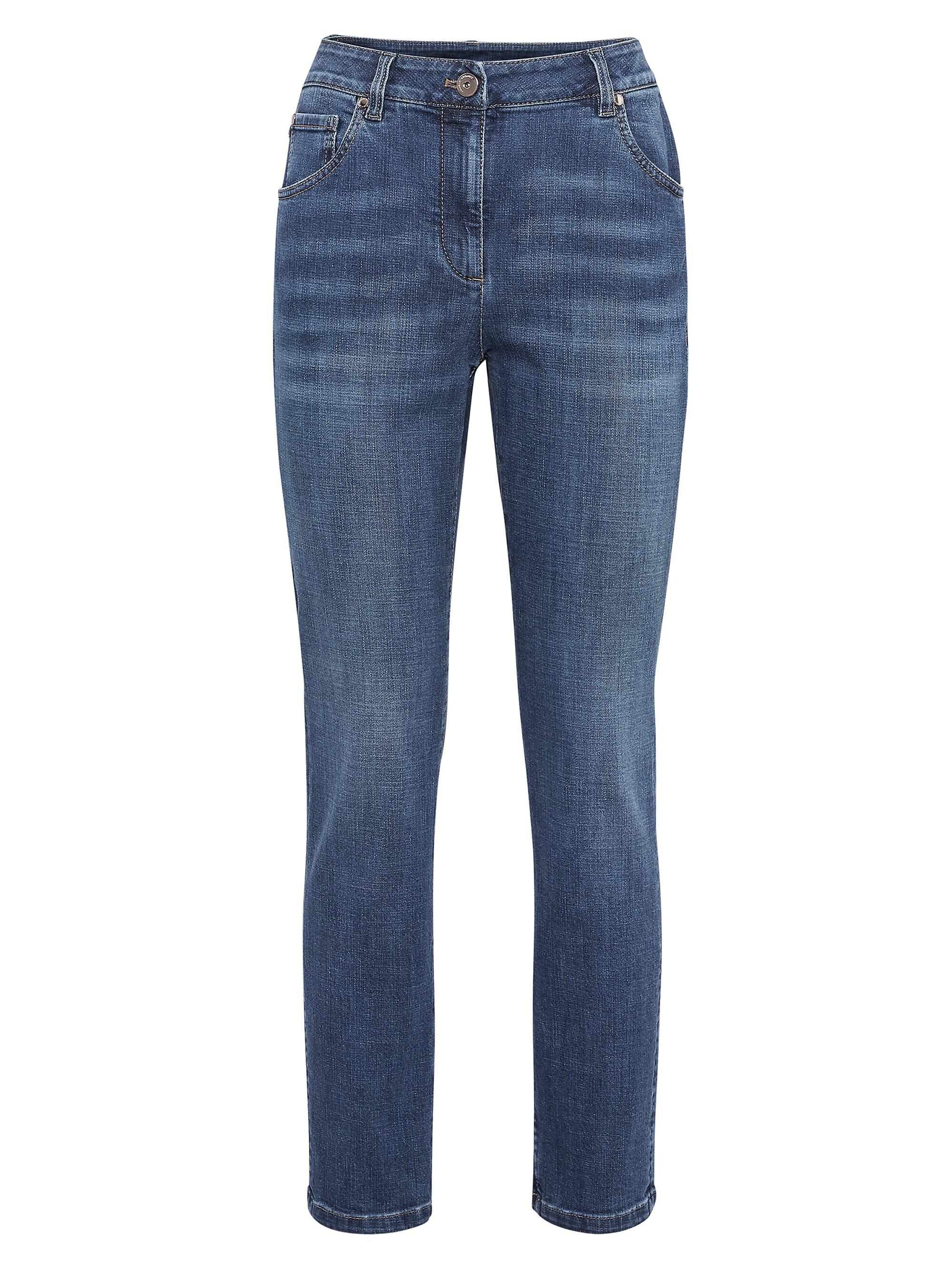 Brunello Cucinelli Women's Stretch Denim Slim Trousers With Shiny Leather Tab - Dark Denim