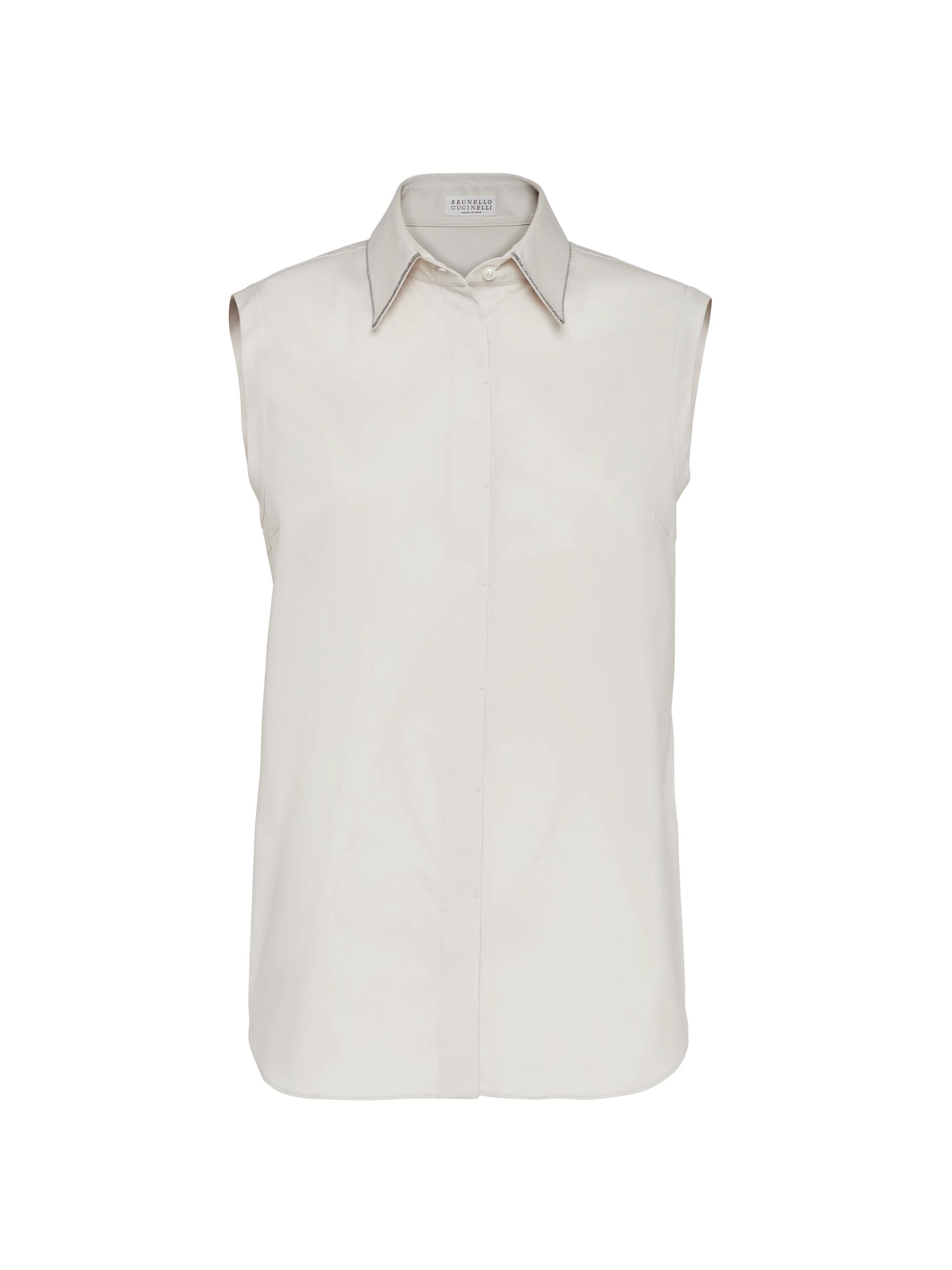 Brunello Cucinelli Women's Stretch Cotton Poplin Sleeveless Shirt - Pearl