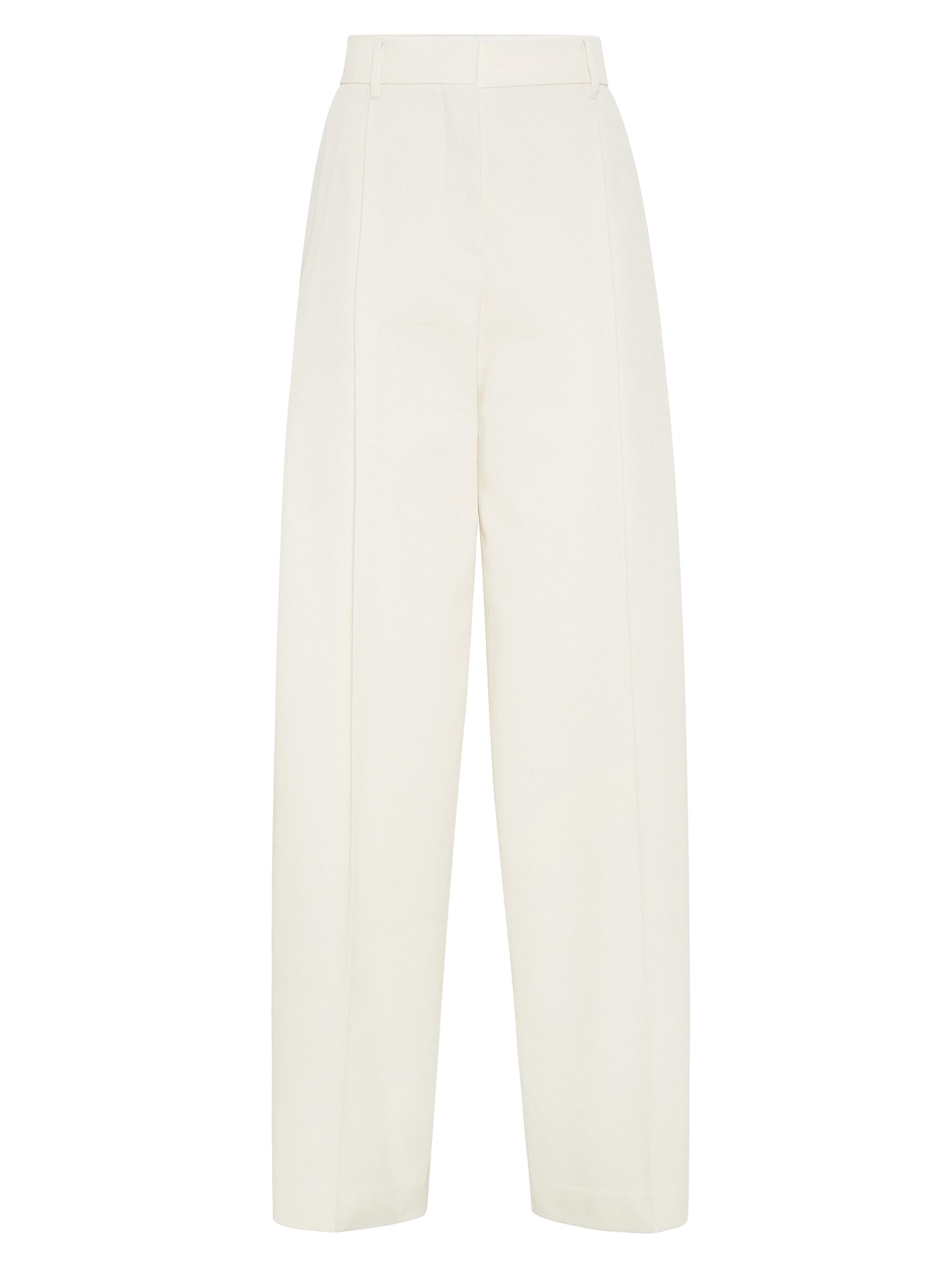 Brunello Cucinelli Women's Cotton and Wool Cover Pleated Wide Trousers - Chalk