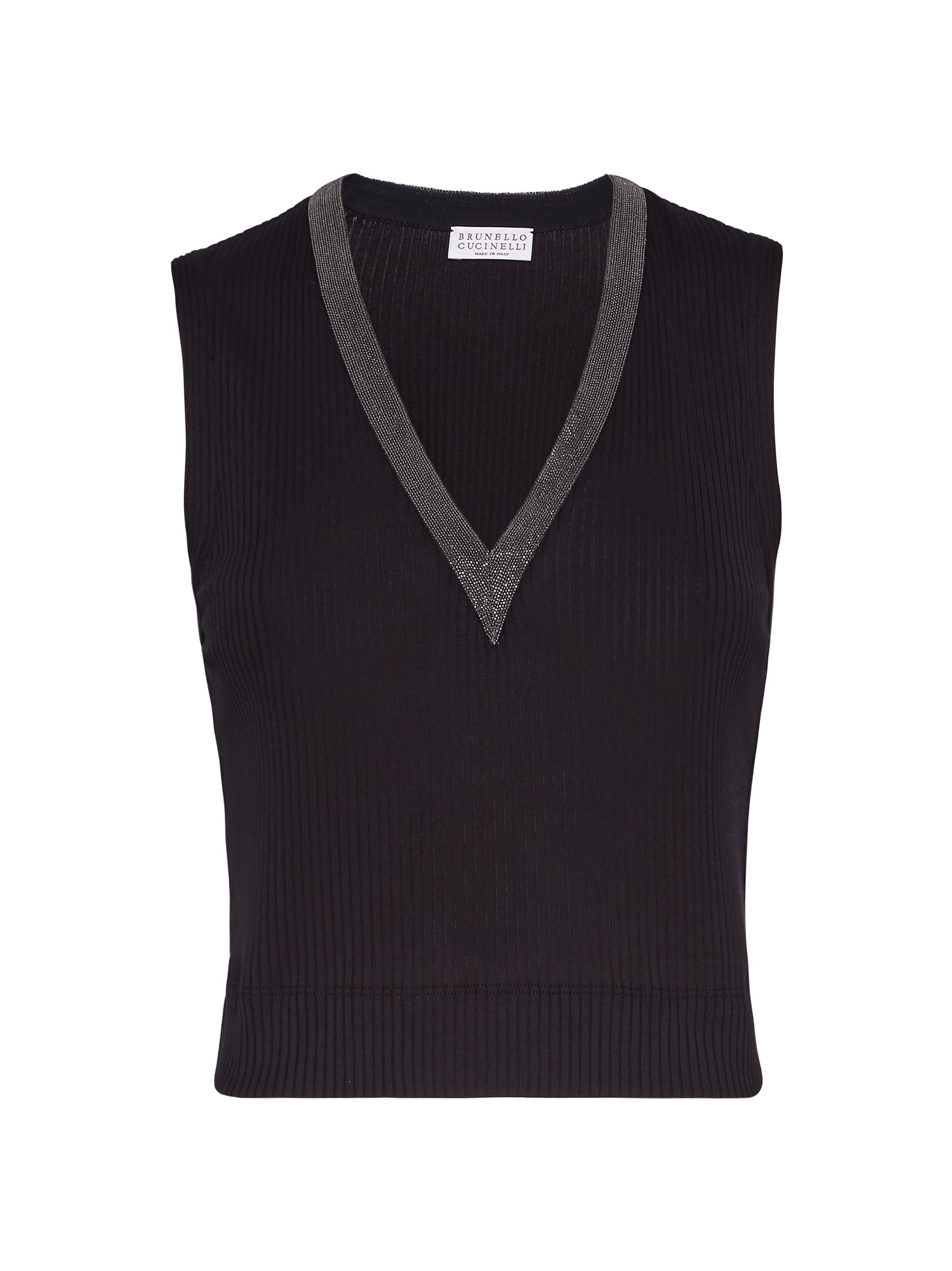 Brunello Cucinelli Women's Stretch Cotton Ribbed Jersey Cropped Top - Blue