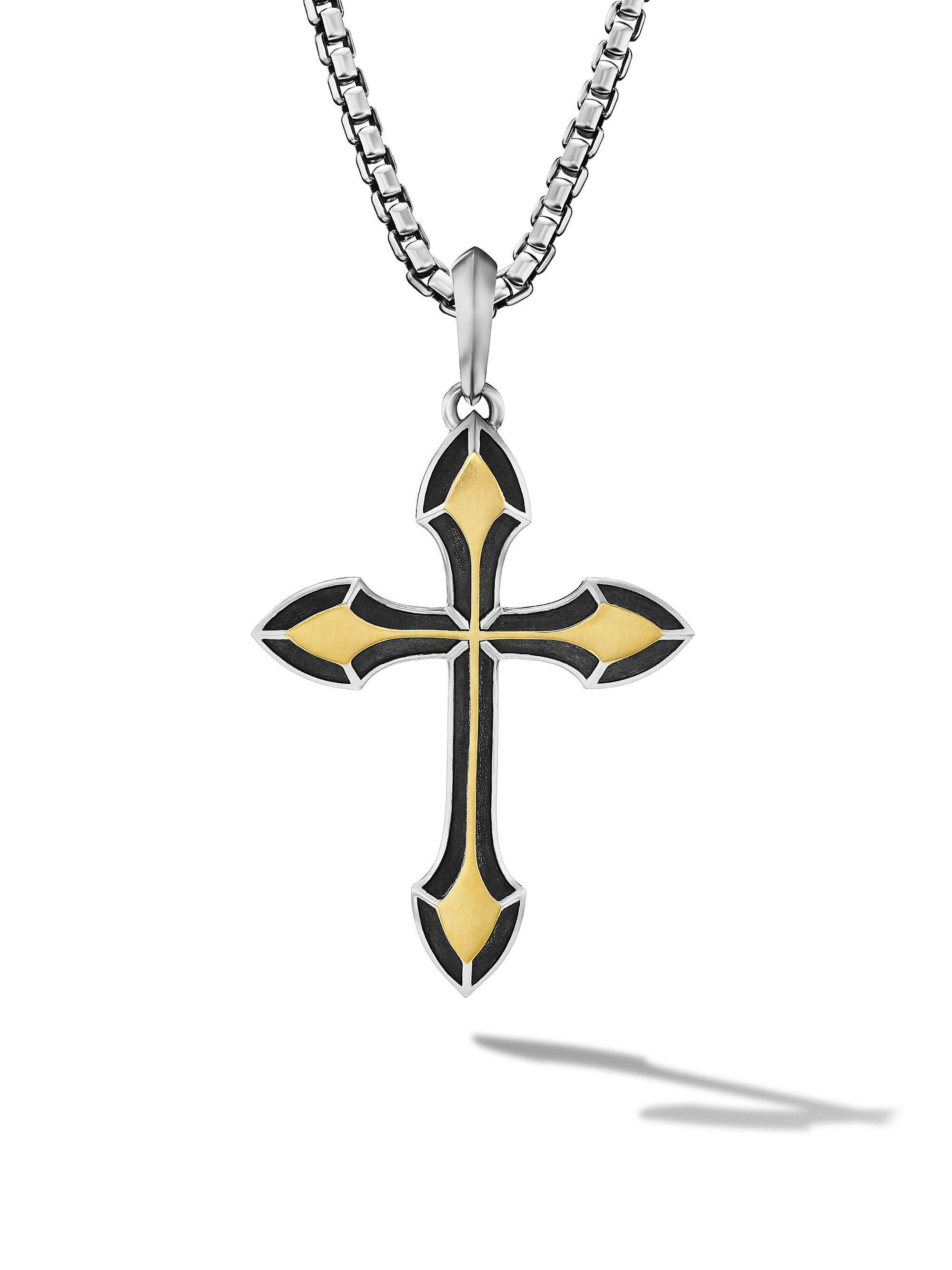 David Yurman Men's Gothic Cross Amulet in Sterling Silver with 18K Yellow Gold, 36.5MM - Silver
