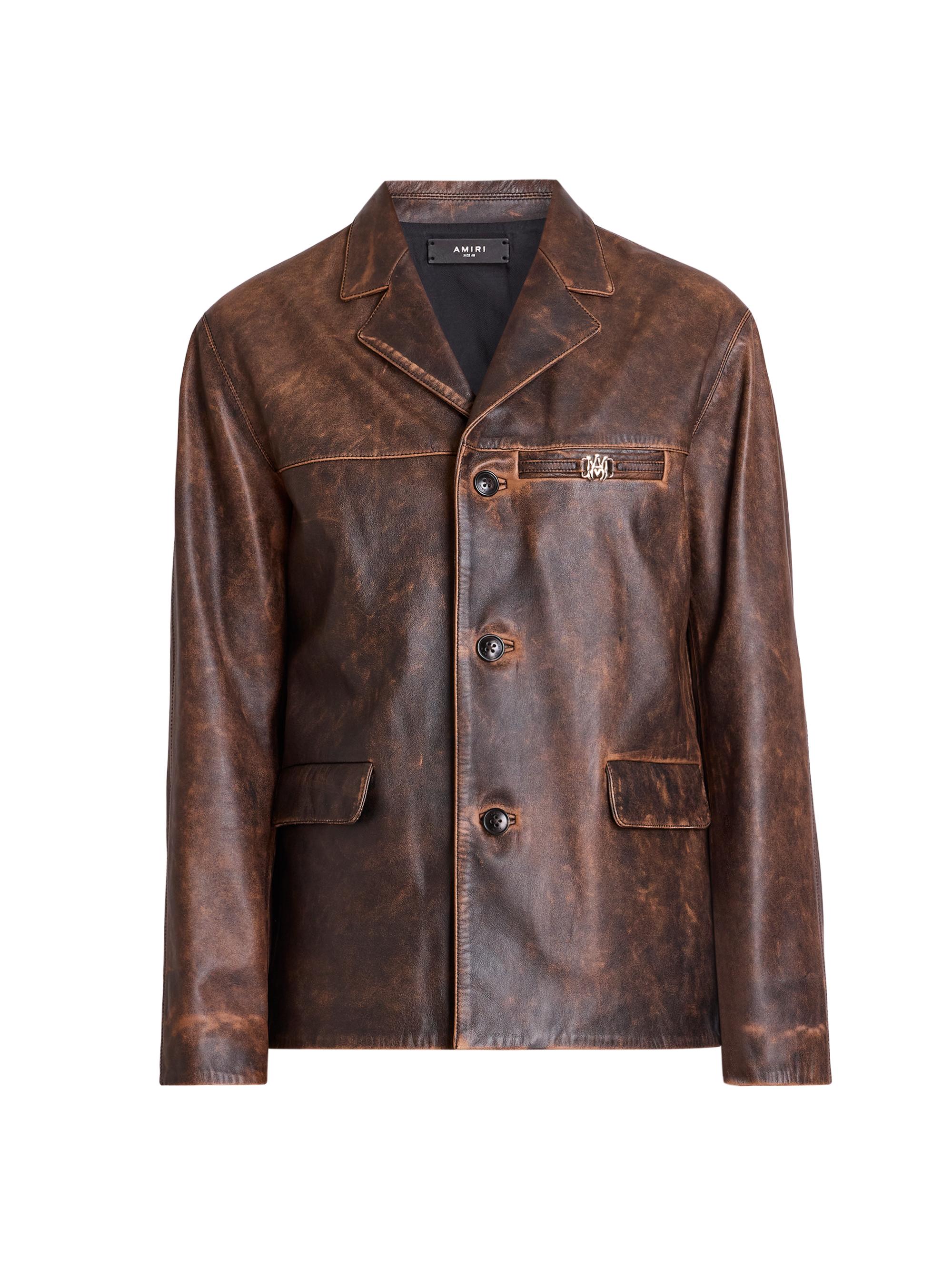 Amiri Men's Tumbled Leather Single-Breasted Jacket - Dark Brown