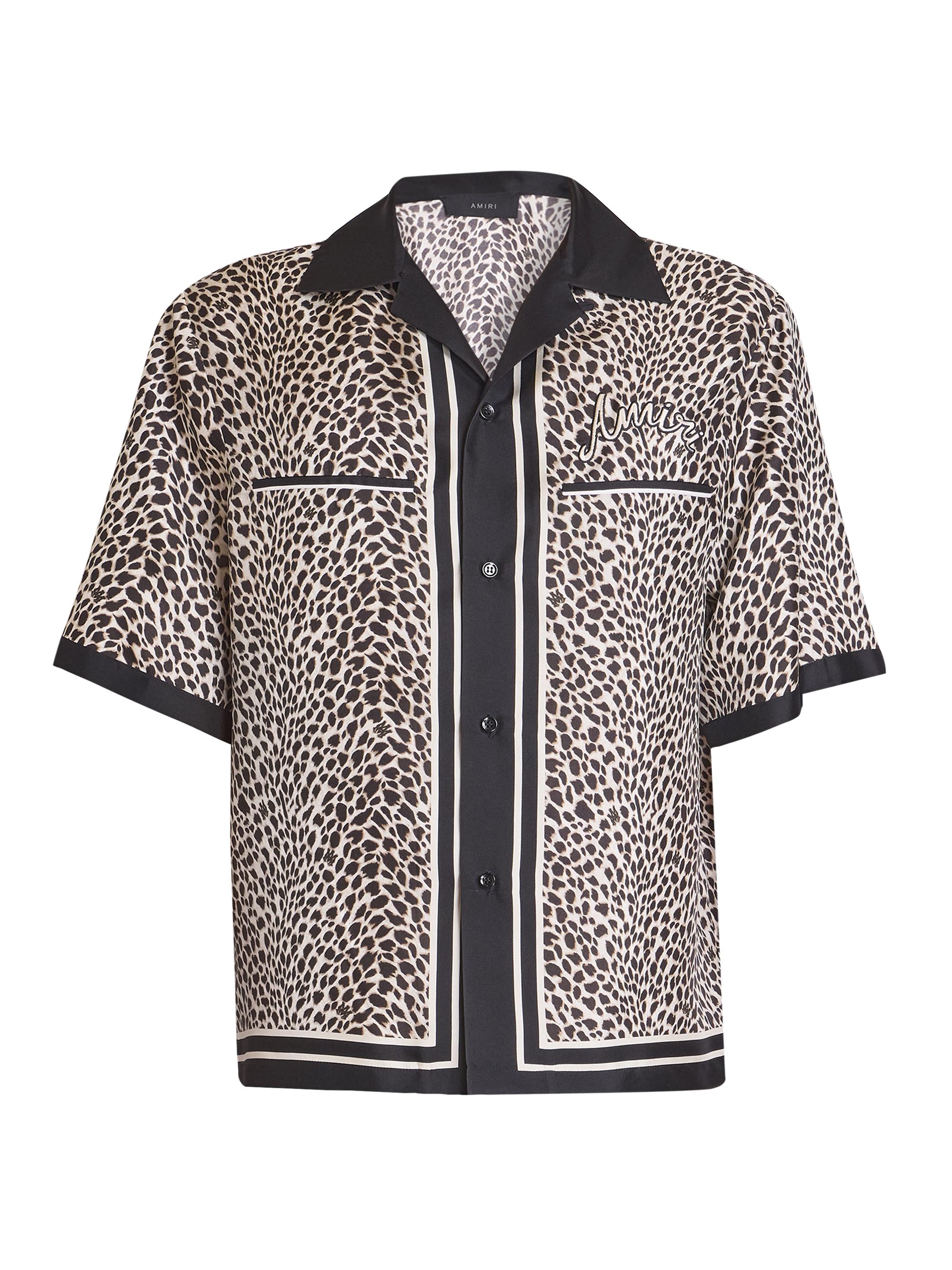 Amiri Men's MA Leopard Silk Bowling Shirt - Black Birch