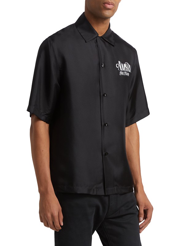 Shop Amiri Amiri Credits Silk Bowling Shirt | Saks Fifth Avenue Shop Amiri Amiri Credits Silk Bowling Shirt | Saks Fifth Avenue