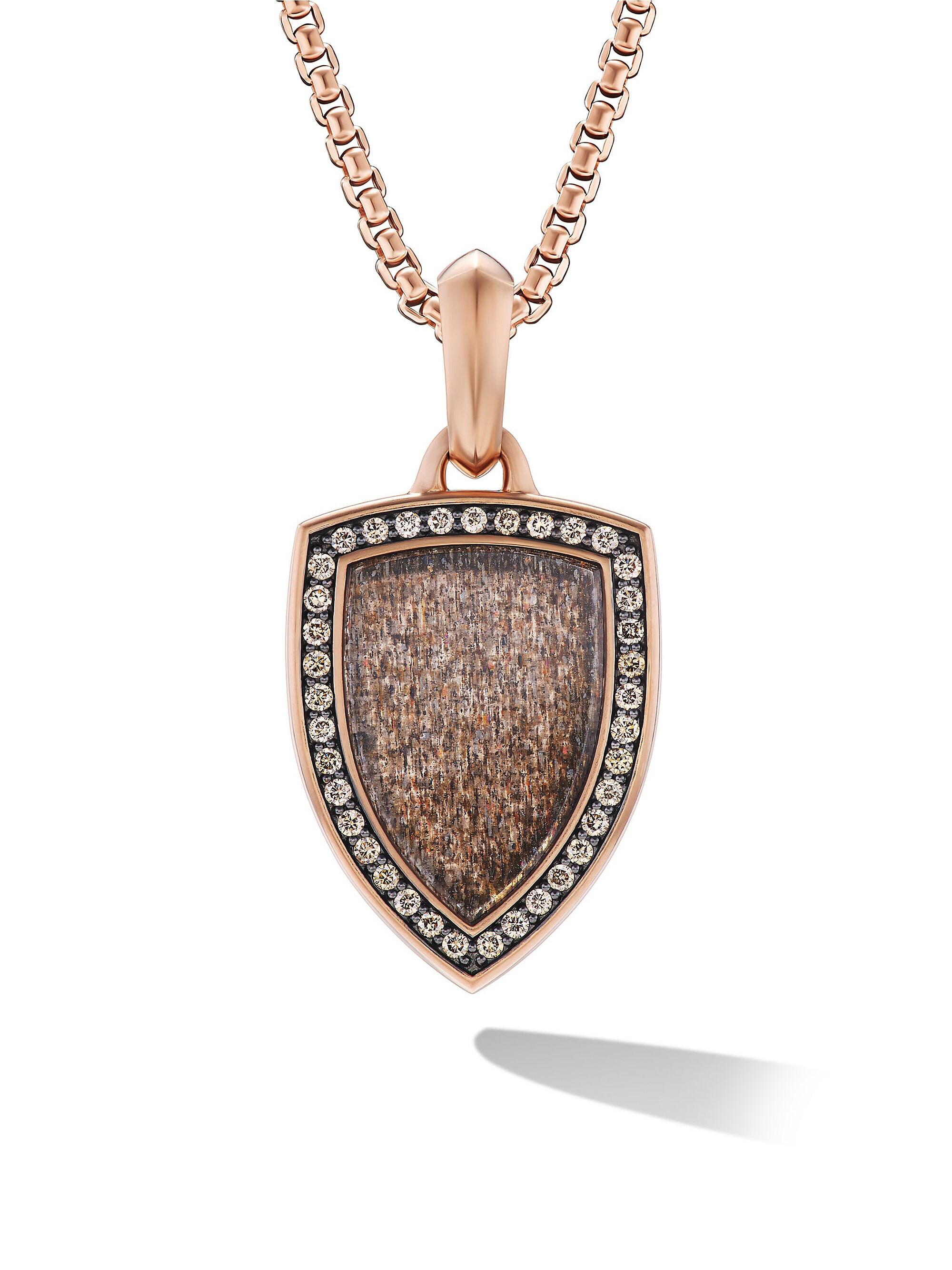 David Yurman Men's Shield Amulet in 18K Rose Gold with Black Sun Stone and Cognac Diamonds, 27MM - Rose Gold