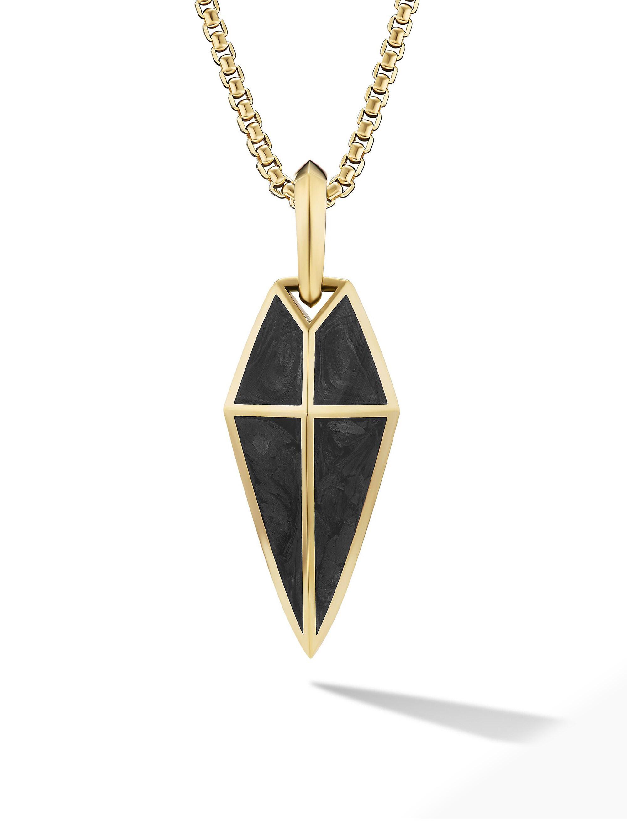 David Yurman Men's Spearpoint Amulet in 18K Yellow Gold with Forged Carbon, 27MM - Forged Carbon