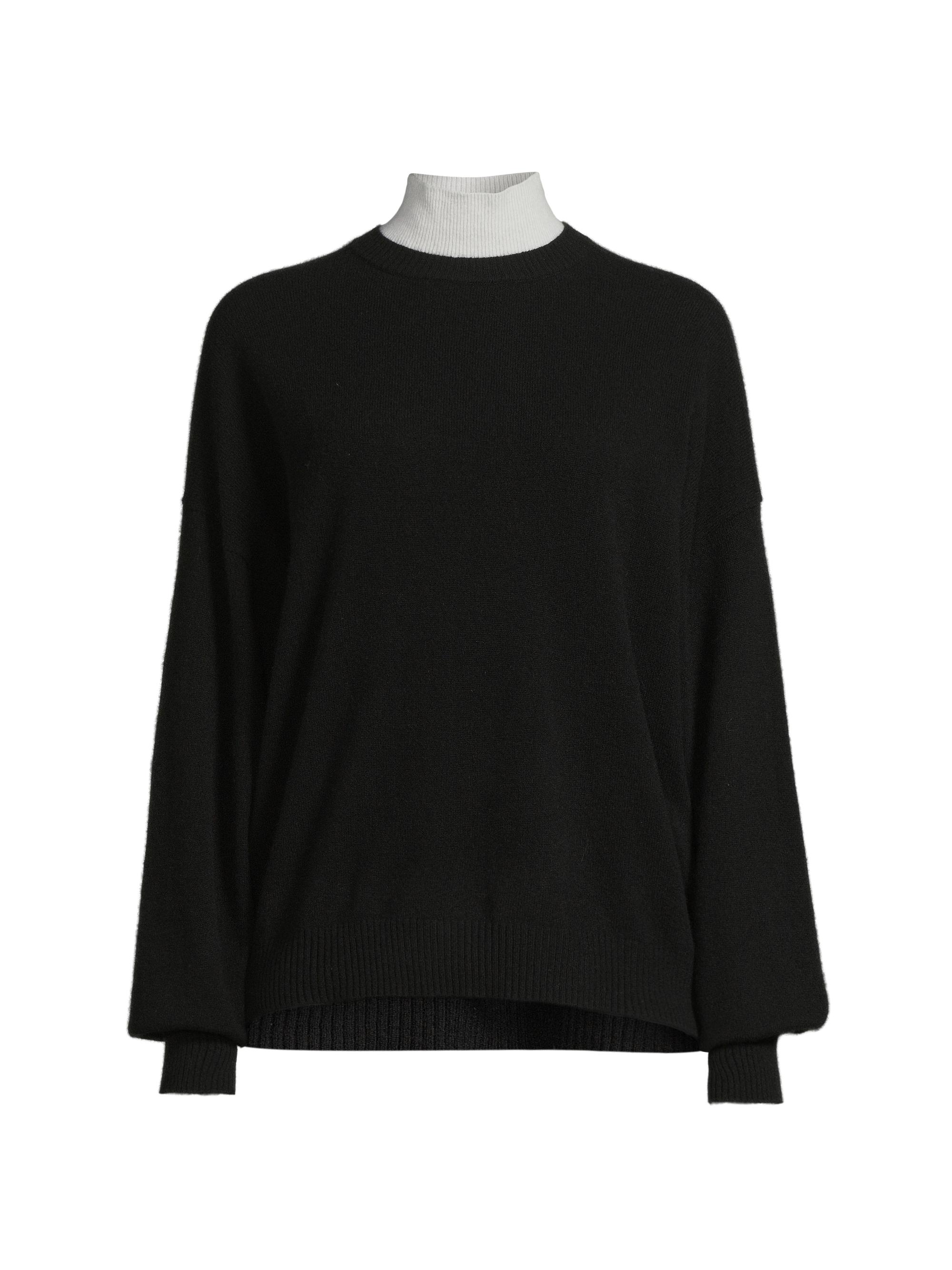 COLORUSH Women's Crush Dual Cashmere Sweater - Black White - Women's Clothing