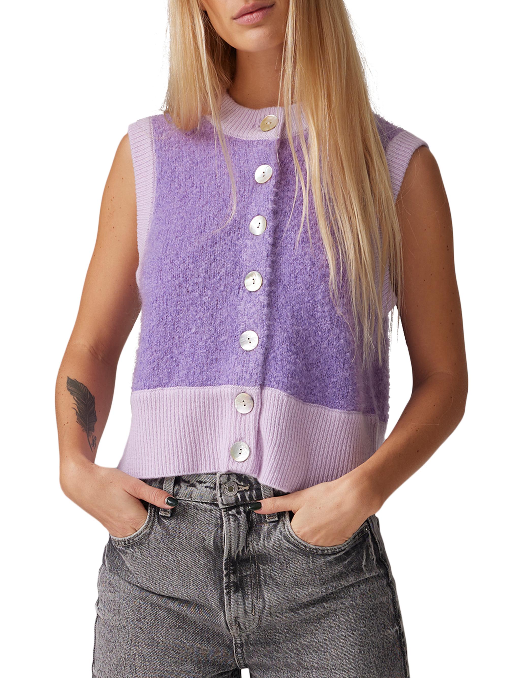 COLORUSH Women's Odi Mohair Knit Sleeveless Button-Front Sweater - Smokey Grape
