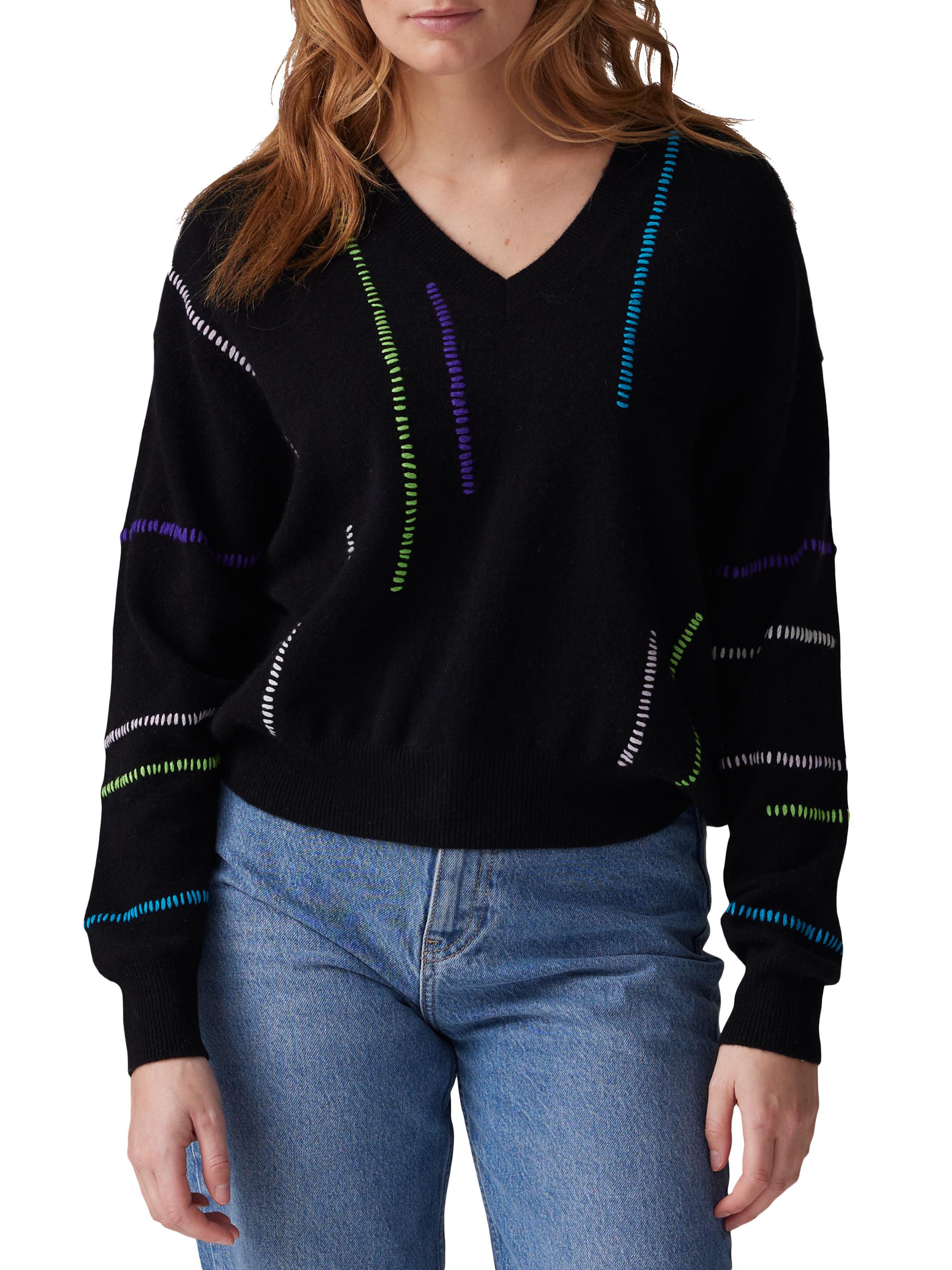 COLORUSH Women's Pop Stitch Cashmere Sweater - Black Multi