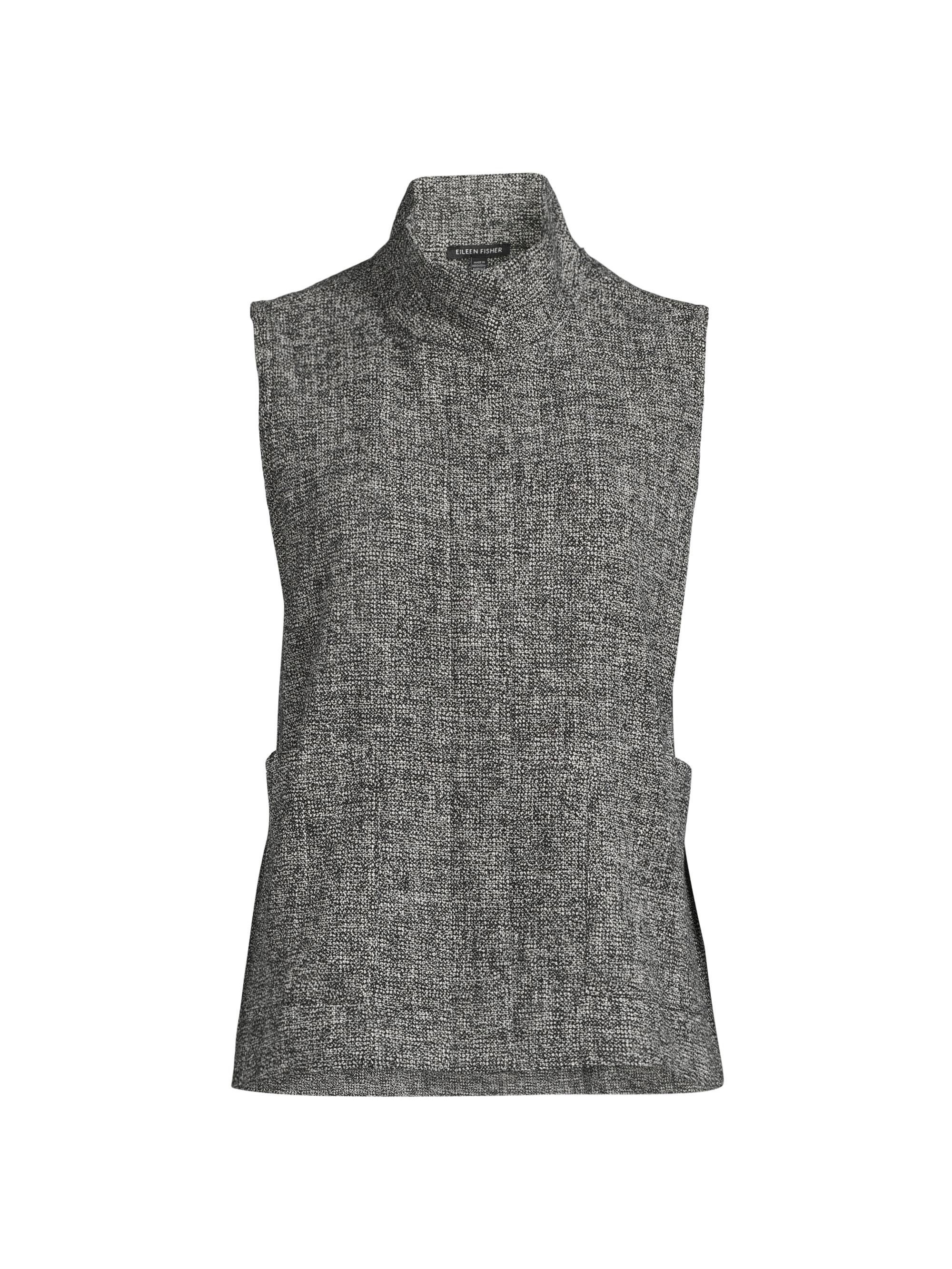 Eileen Fisher Women's Stand Collar Tweed Vest - Black White