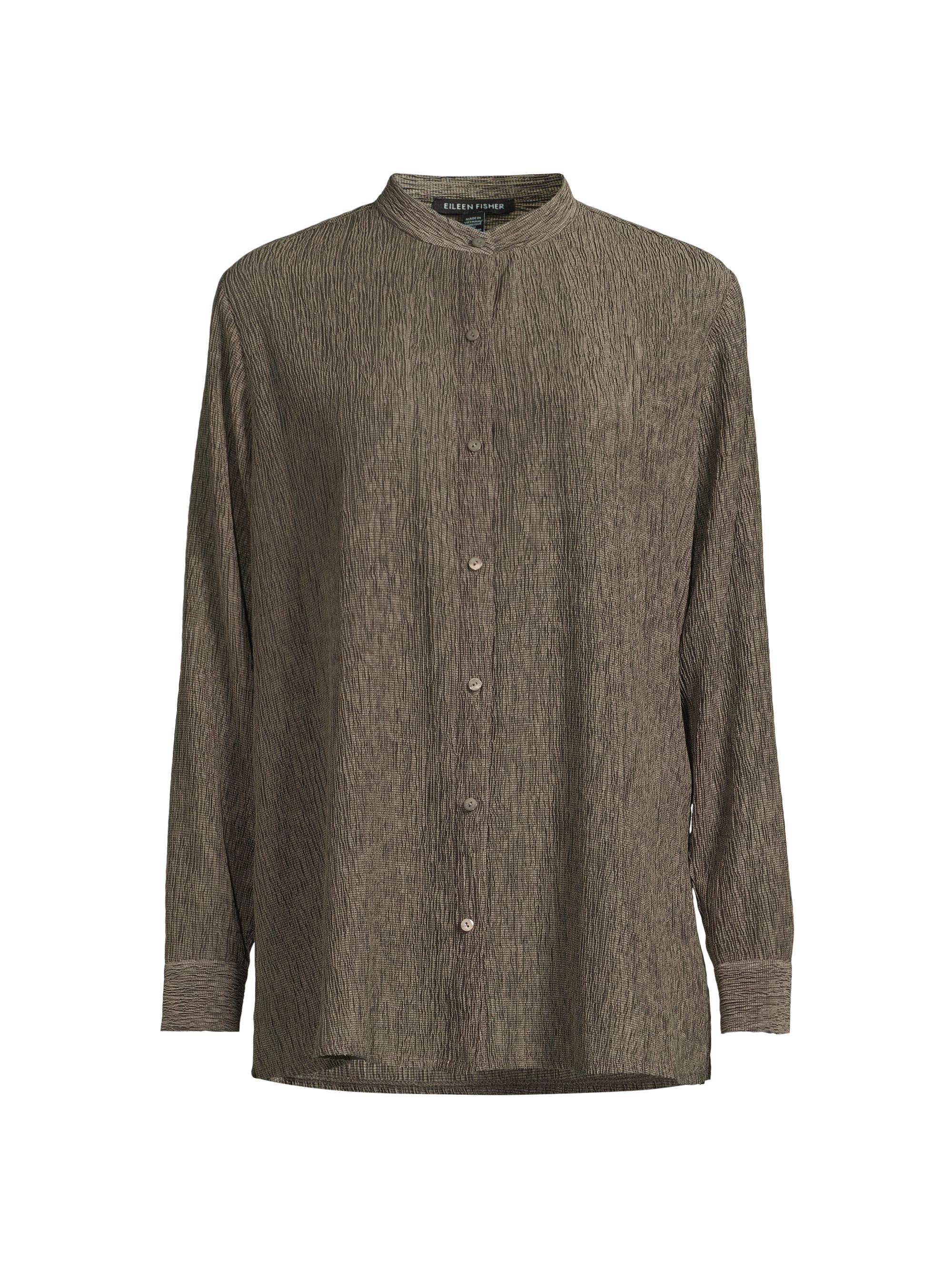 Eileen Fisher Women's Band Collar Plisse Button-Up Shirt - Taupe